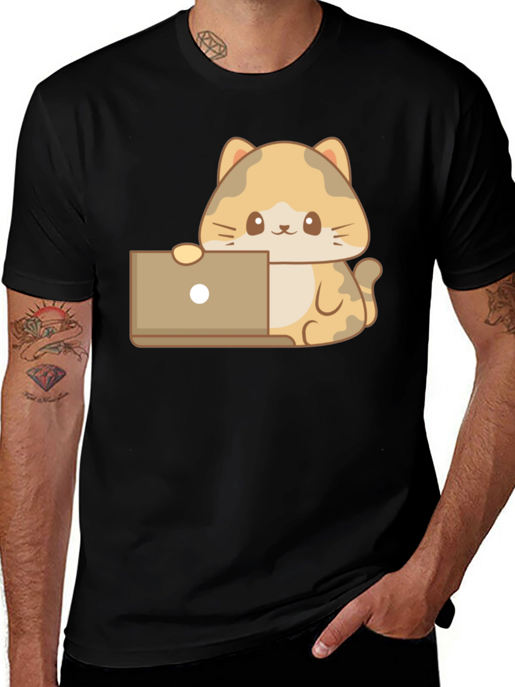 Cute Cat Laptop T-Shirt - Black