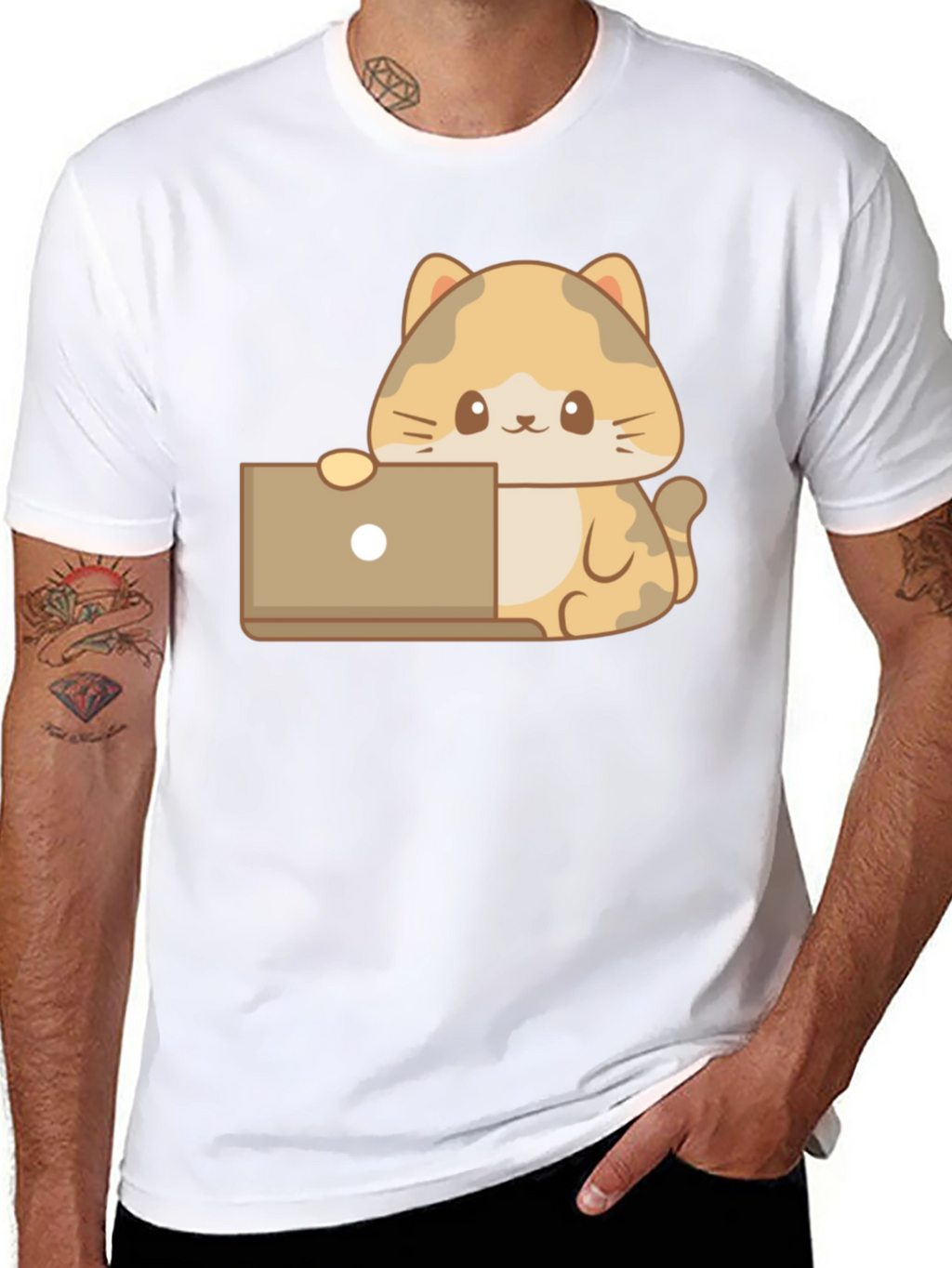 Cute Cat Laptop T-Shirt - Black