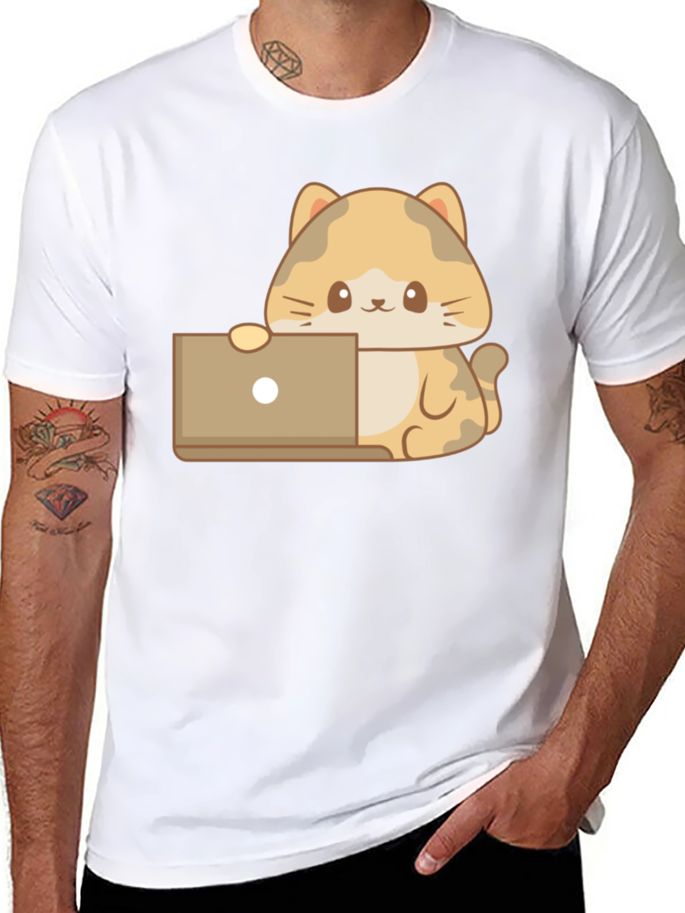 Cute Cat Laptop T-Shirt - Black