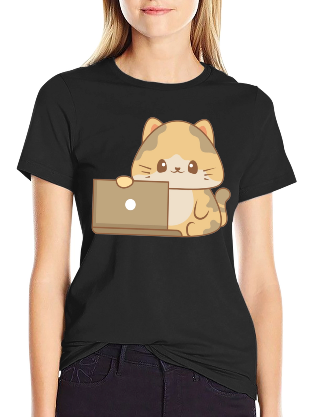Cute Cat Laptop T-Shirt - Black