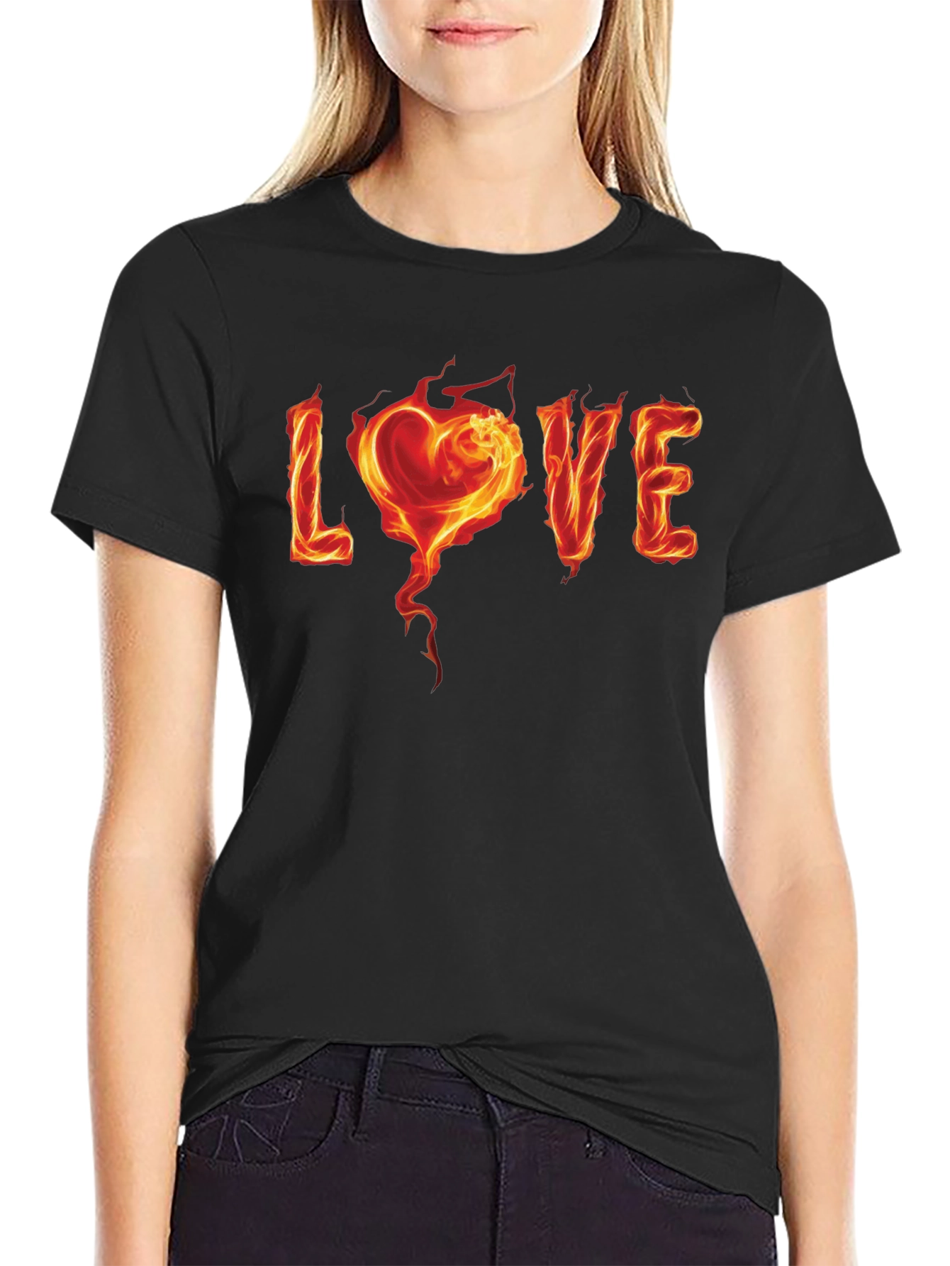 Fiery Love Graphic Black T-Shirt