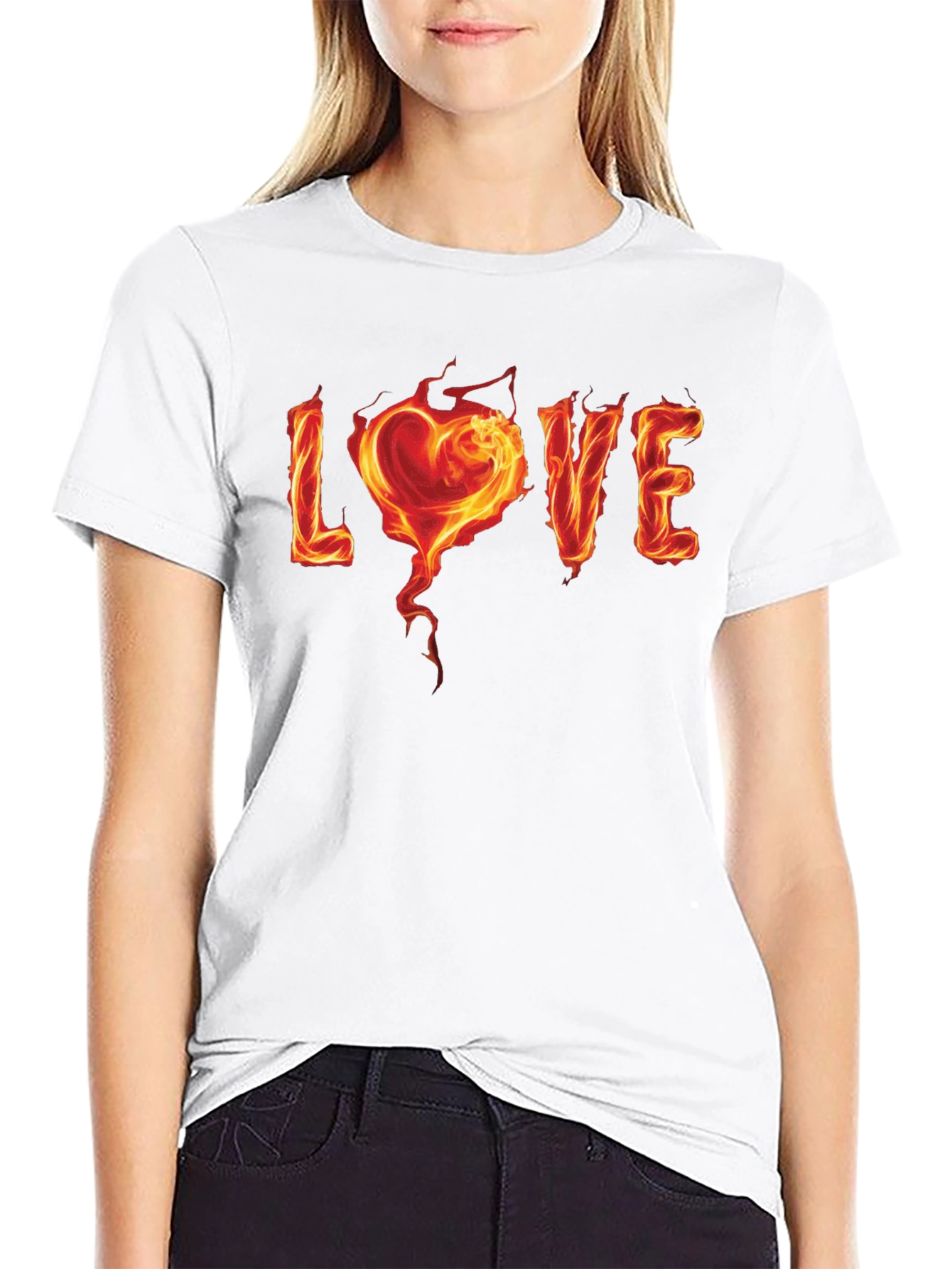 Fiery Love Graphic Black T-Shirt