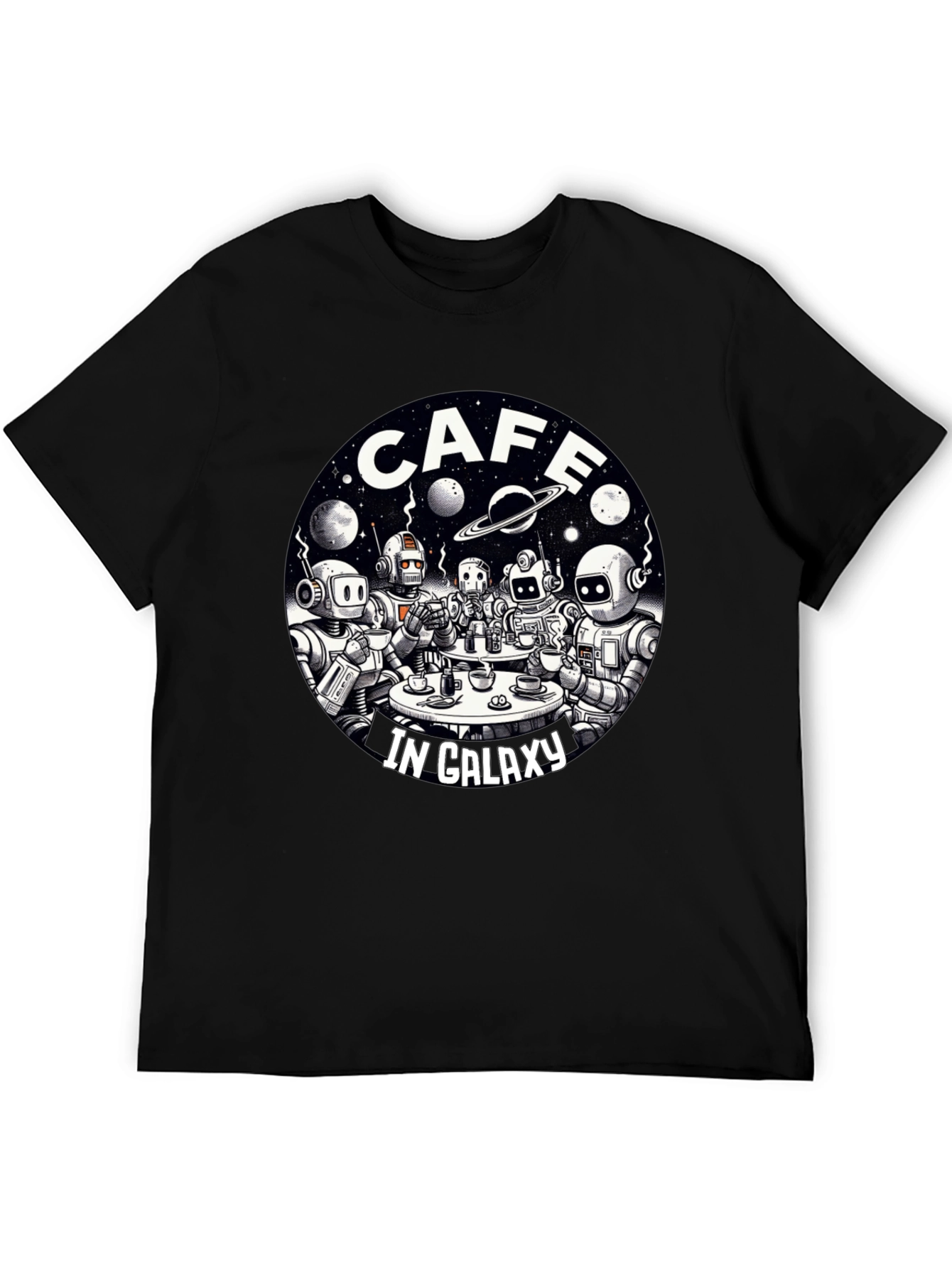 Cafe in Galaxy T-Shirt - Robot Coffee Shop Tee