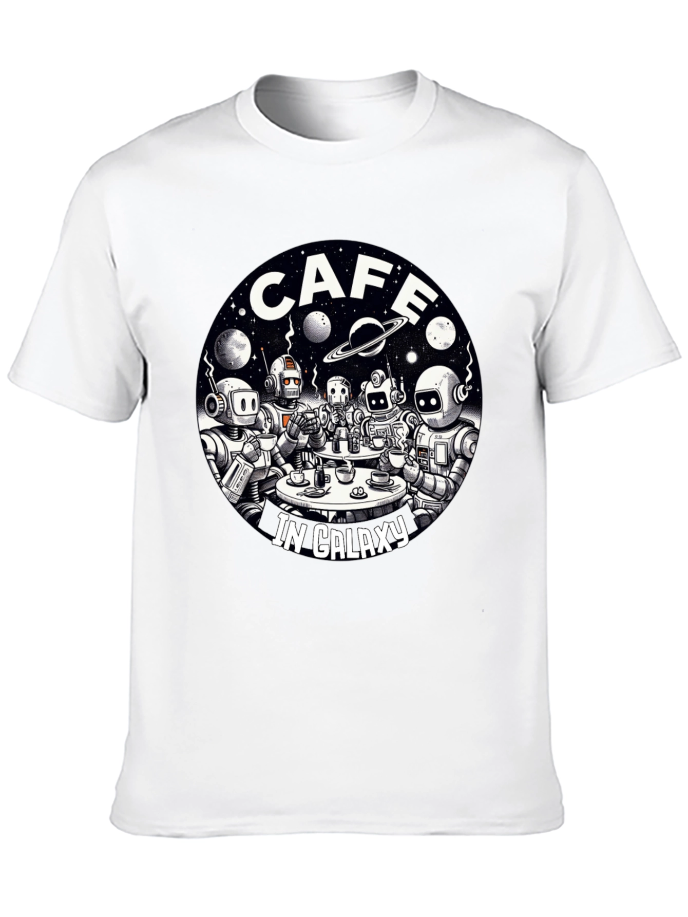 Cafe in Galaxy T-Shirt - Robot Coffee Shop Tee