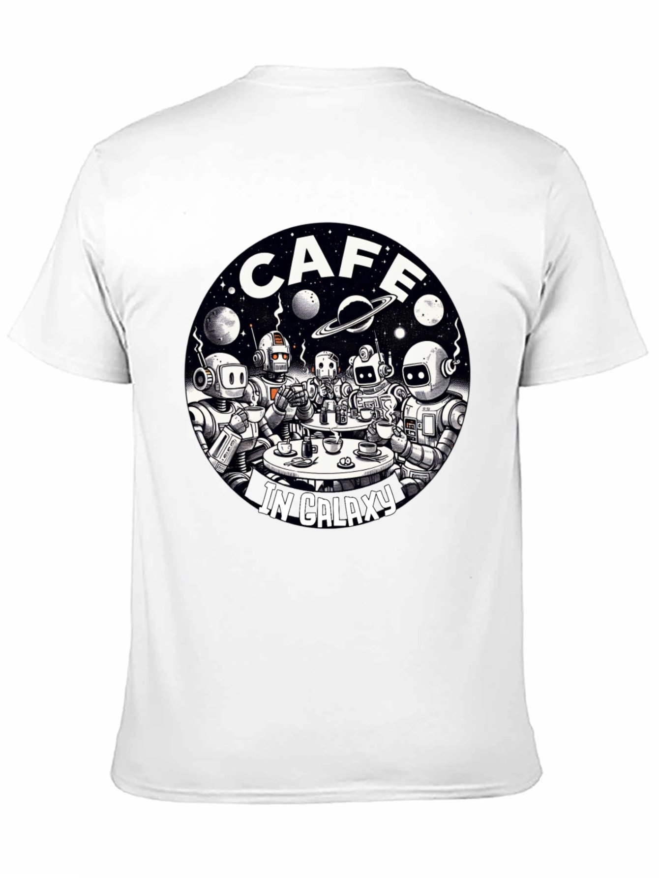 Cafe in Galaxy T-Shirt - Robot Coffee Shop Tee