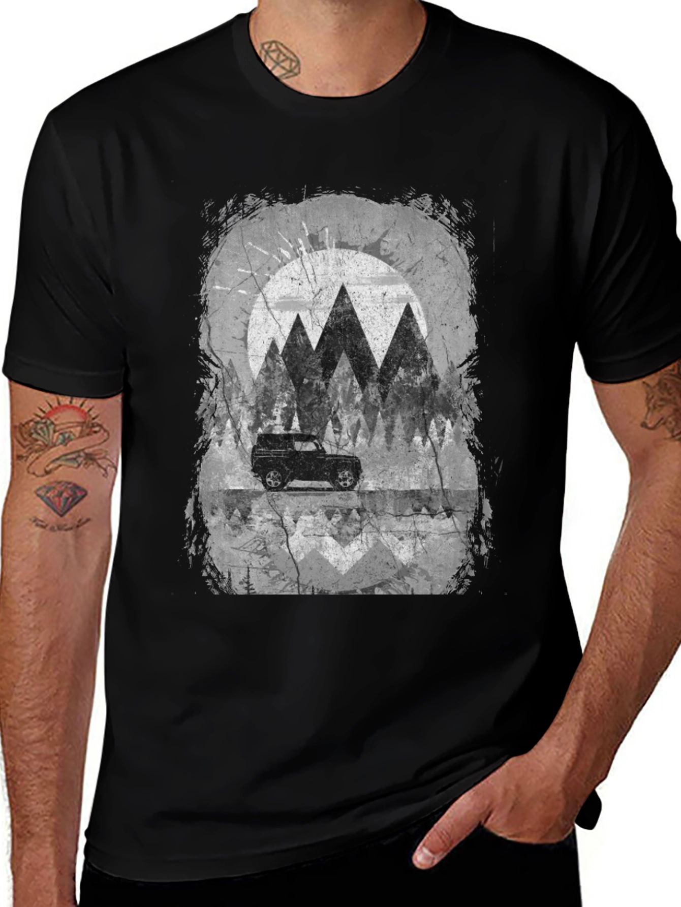 Mountain Scene Graphic Tee - Black