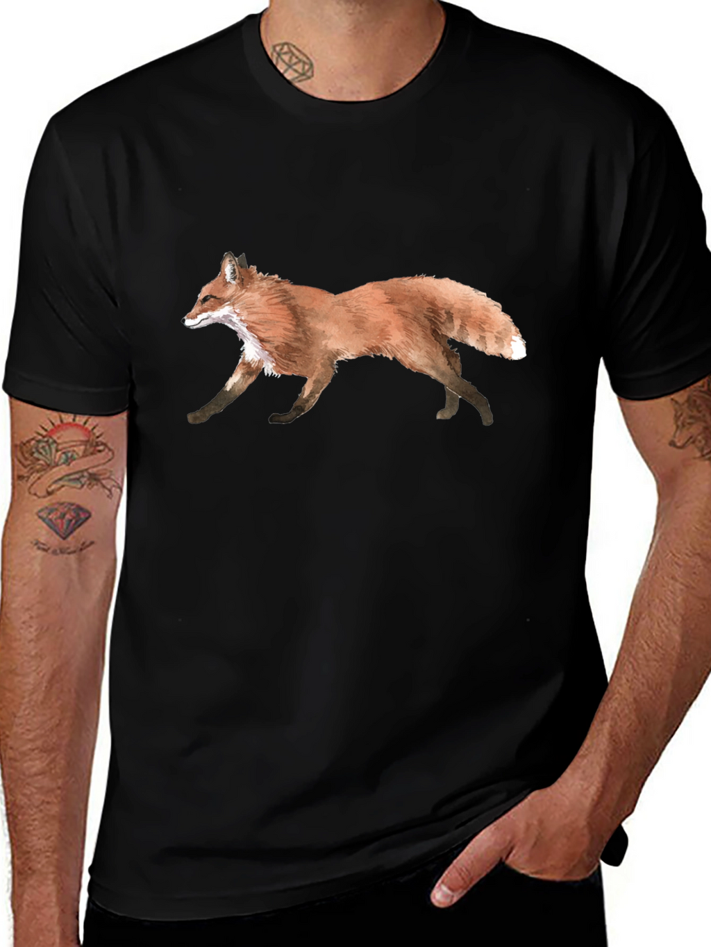 Fox Graphic Black T-Shirt - Nature Inspired Design