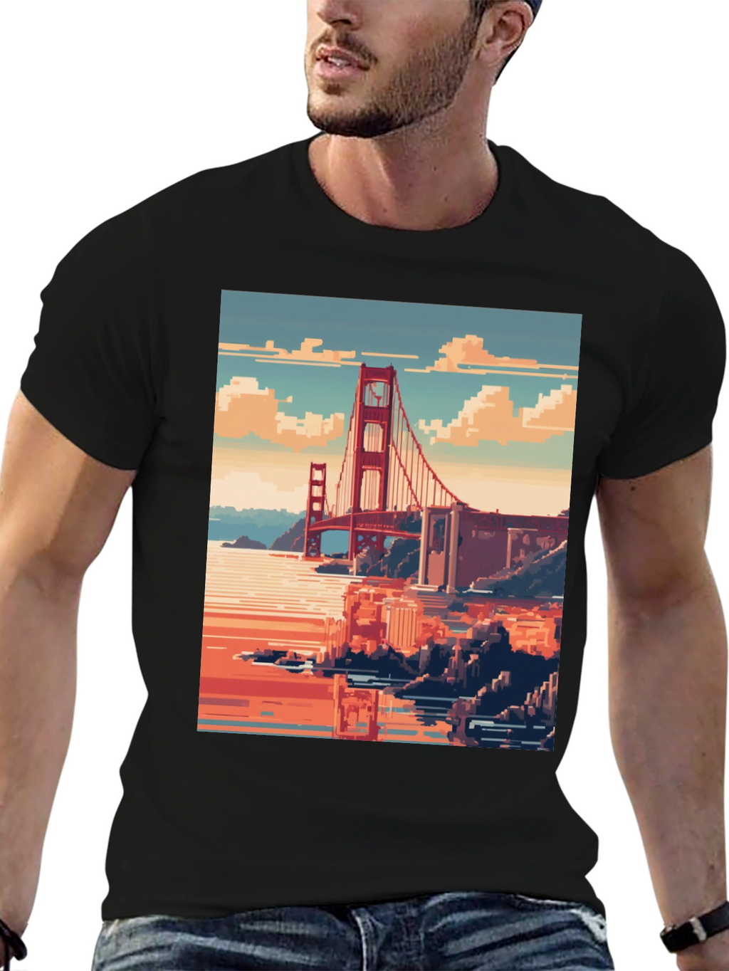 Golden Gate Pixel Art Black Tee