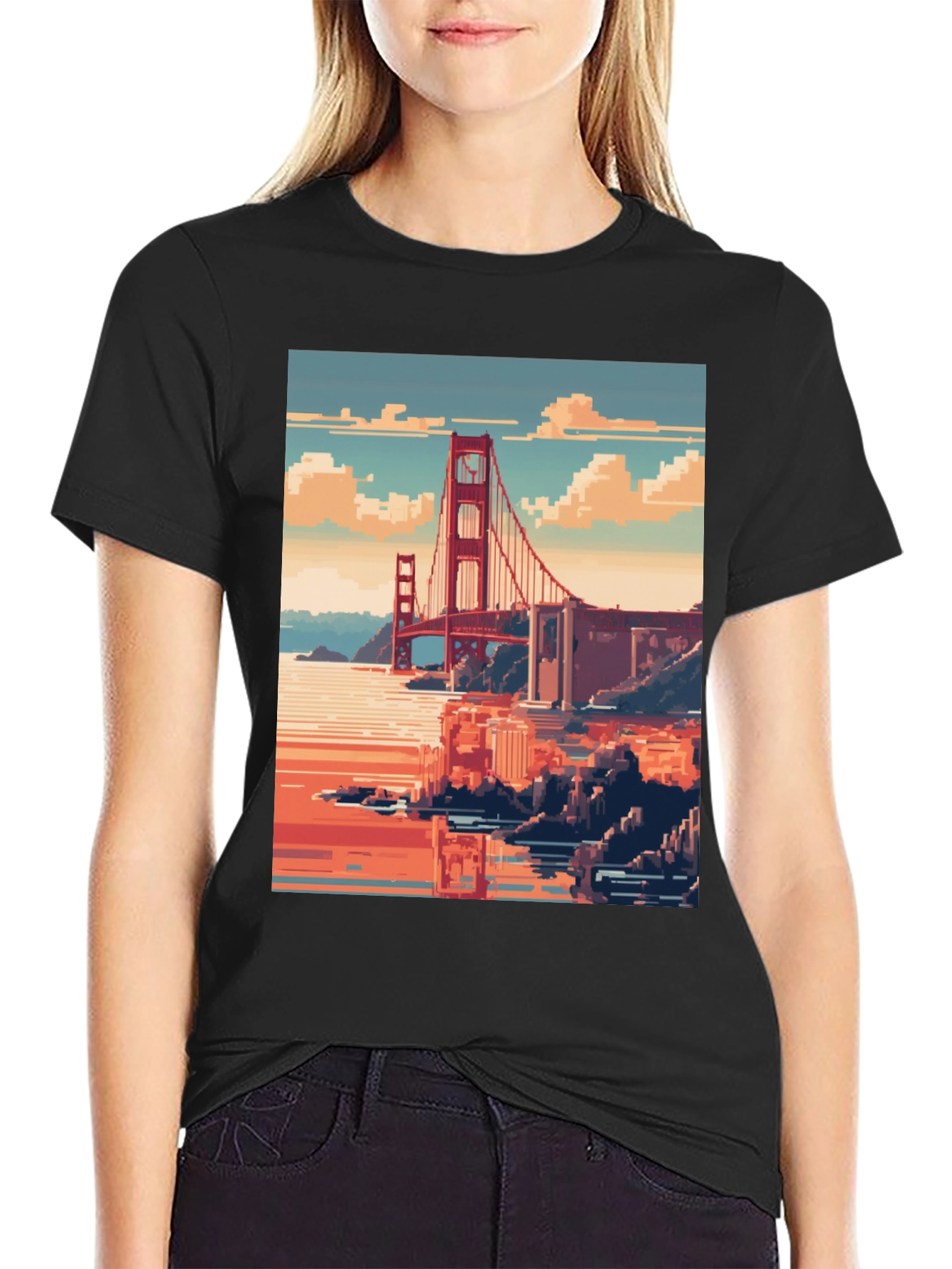 Golden Gate Pixel Art Black Tee