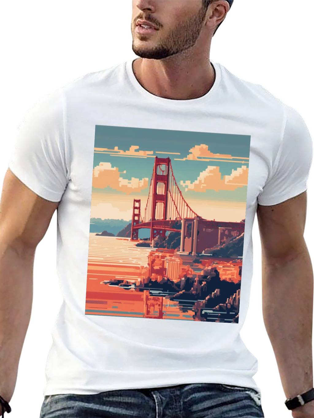 Golden Gate Pixel Art Black Tee