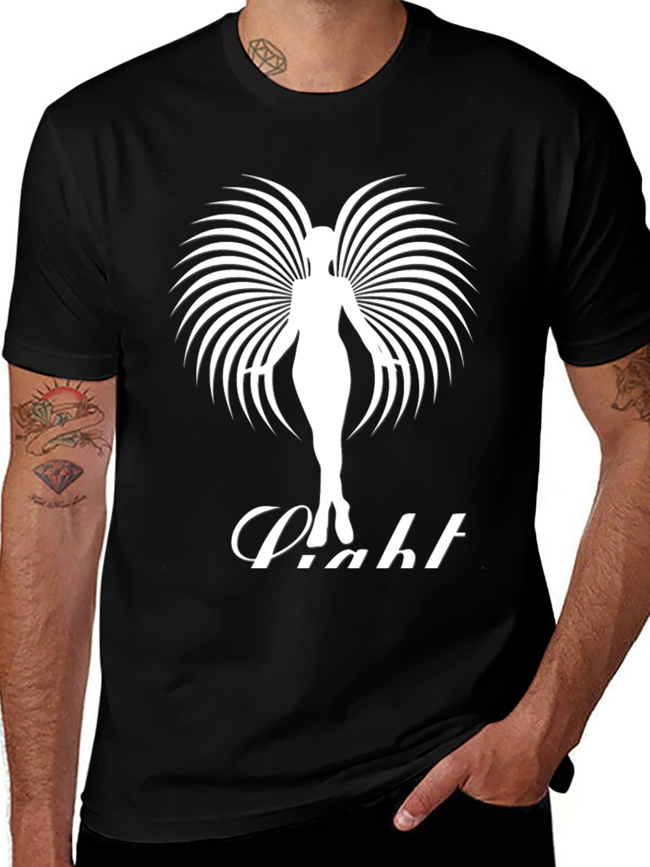 Elegant Angel Wing Graphic Tee - Black Cotton Shirt