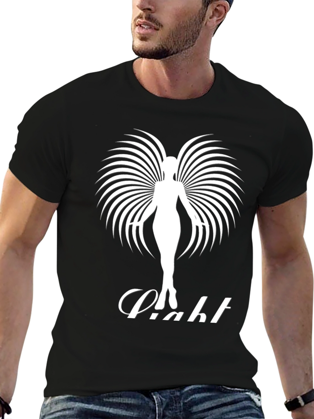 Elegant Angel Wing Graphic Tee - Black Cotton Shirt