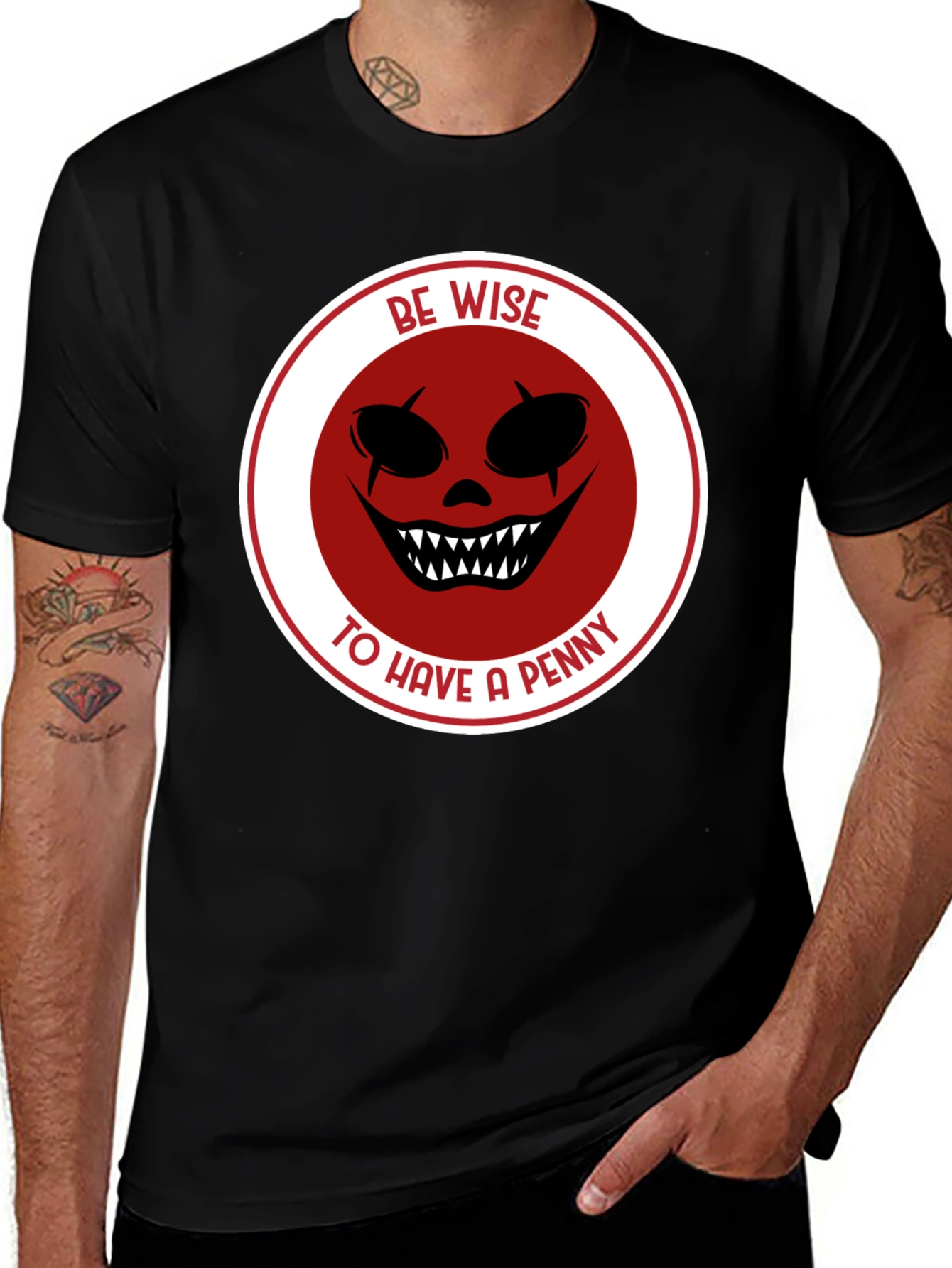 Be Wise Scary Clown Graphic Black T-Shirt