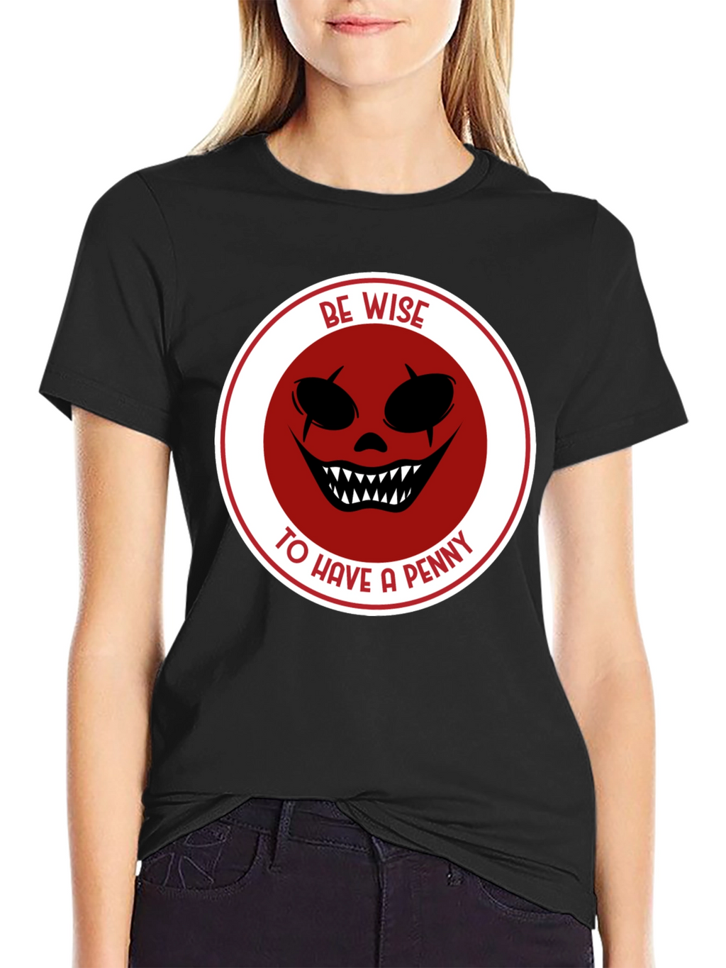 Be Wise Scary Clown Graphic Black T-Shirt