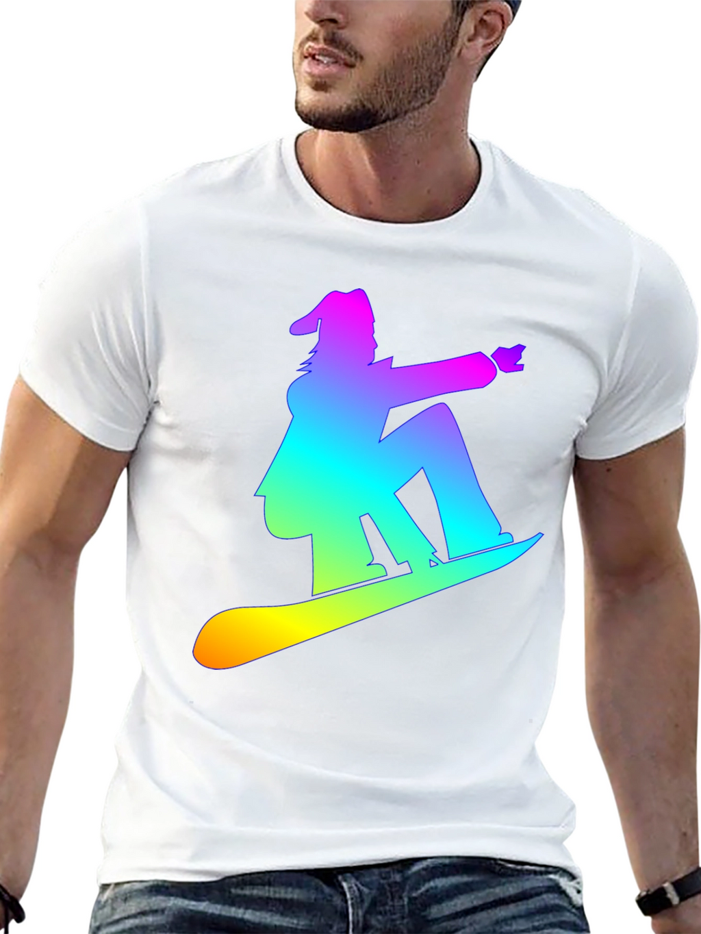 Rainbow Snowboarder Graphic Tee - Black T-Shirt