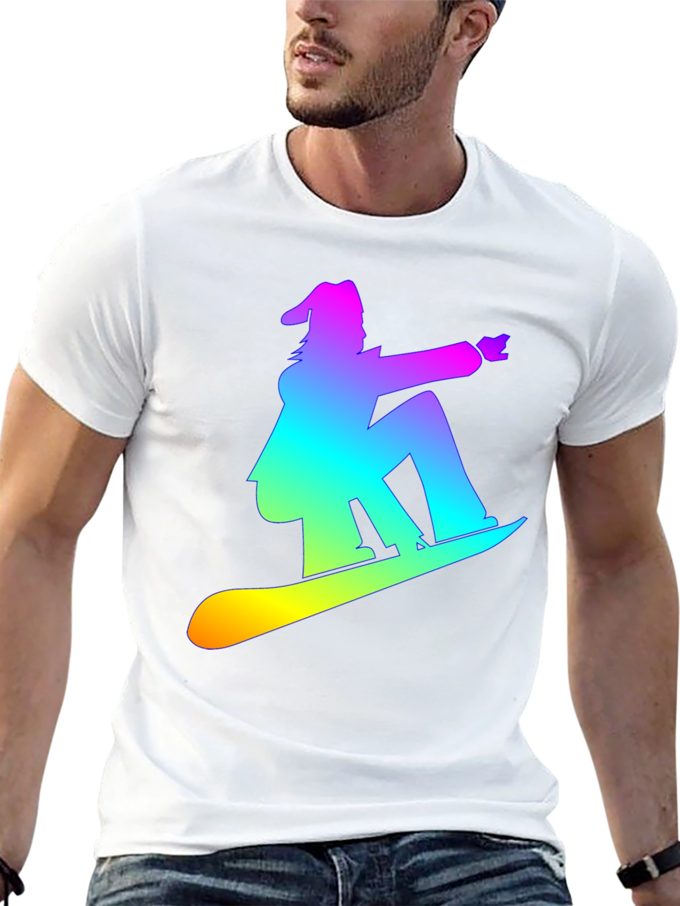 Rainbow Snowboarder Graphic Tee - Black T-Shirt