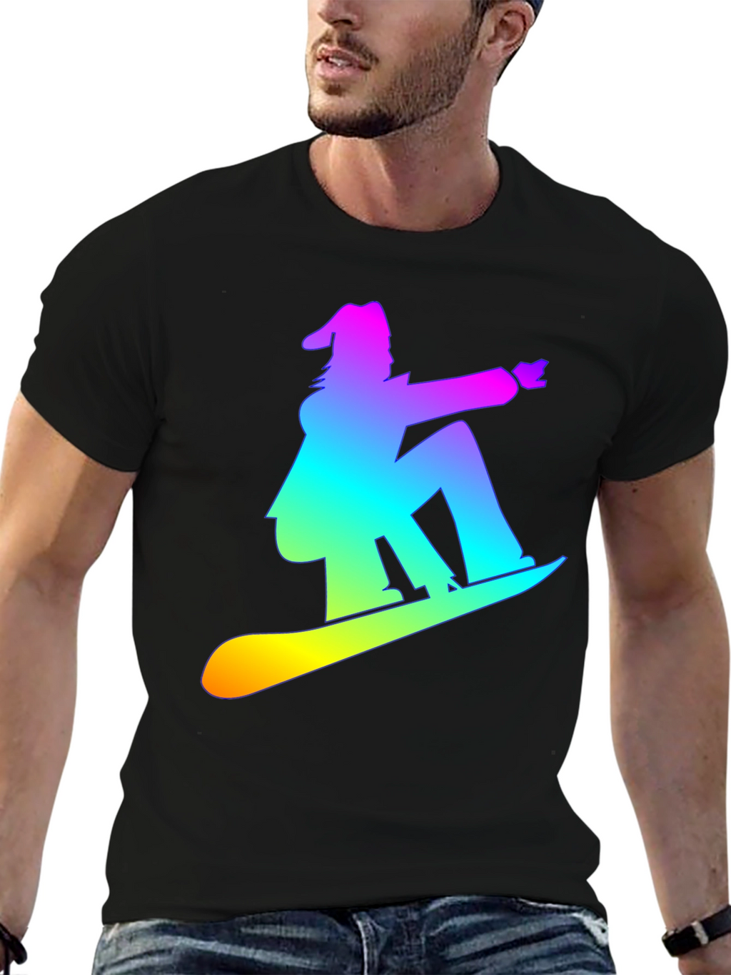 Rainbow Snowboarder Graphic Tee - Black T-Shirt