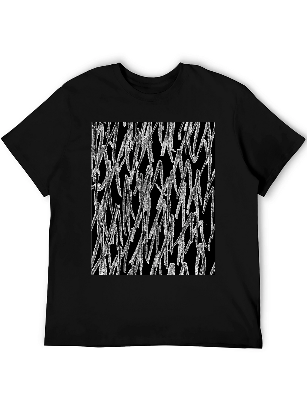 Abstract White Lines Graphic Black T-Shirt