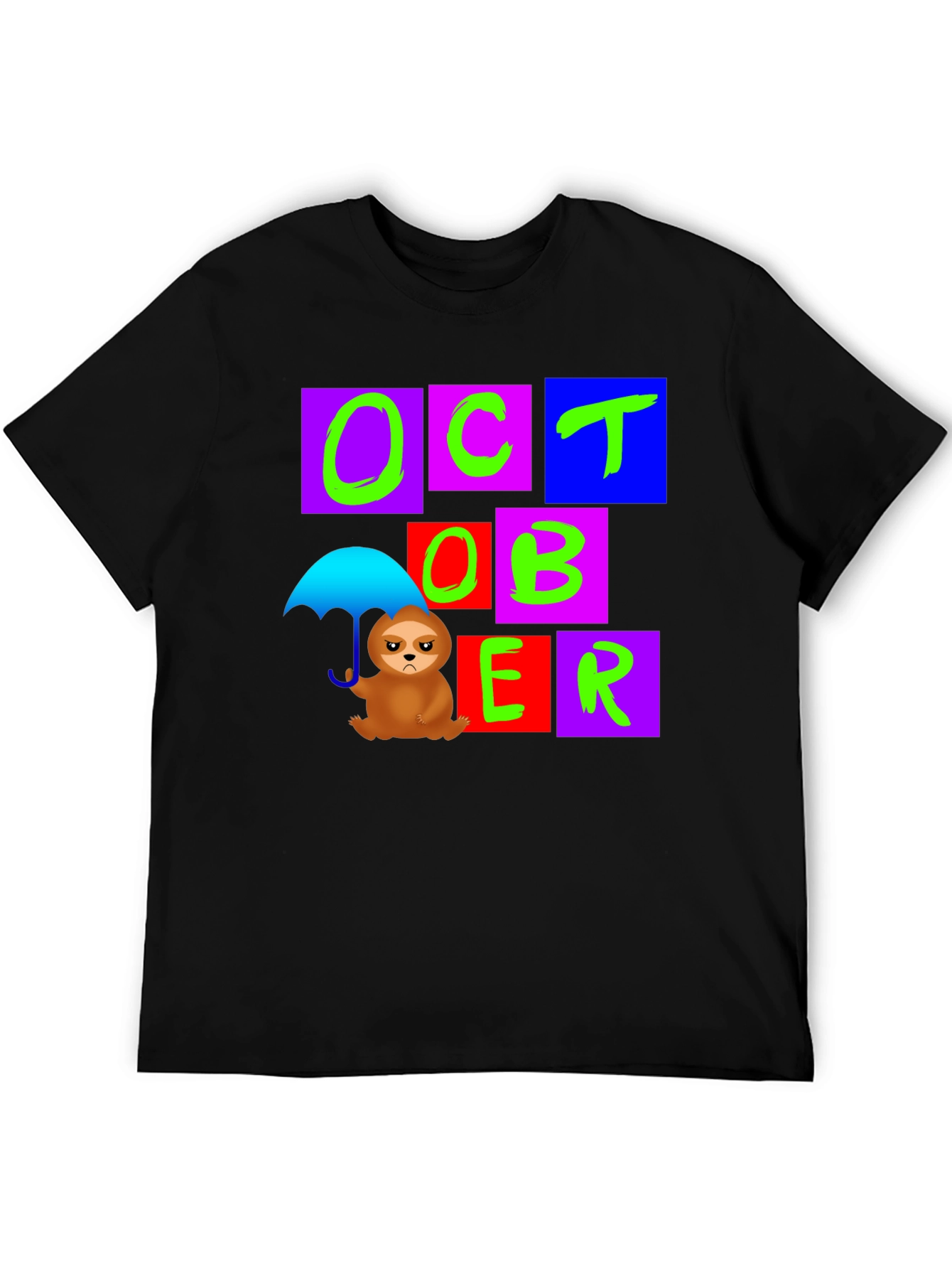October Sloth Under Umbrella Graphic T-Shirt