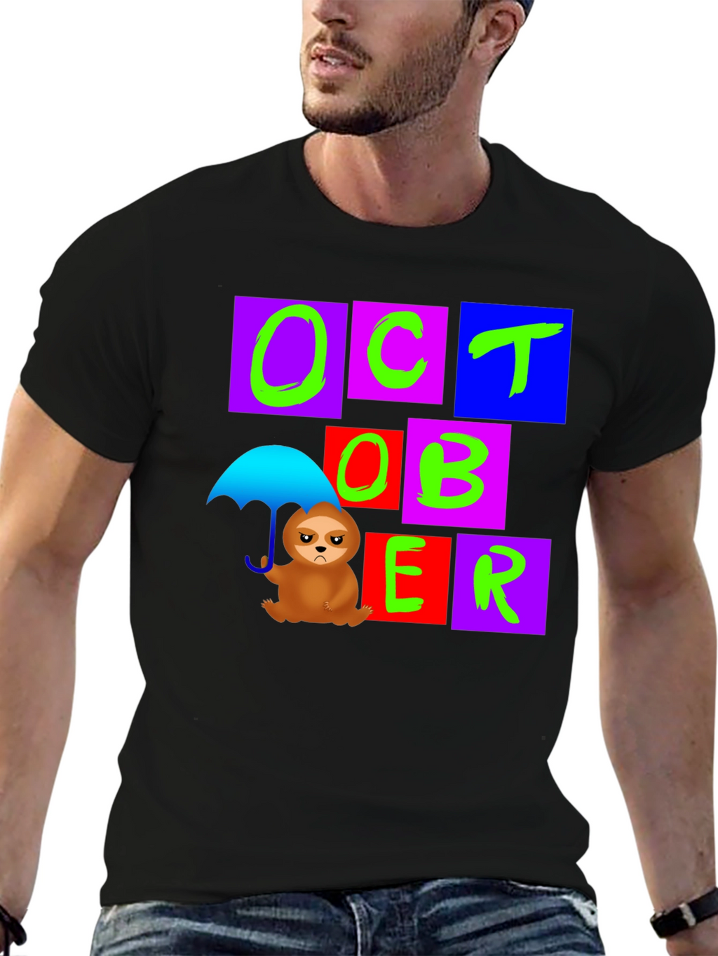 October Sloth Under Umbrella Graphic T-Shirt