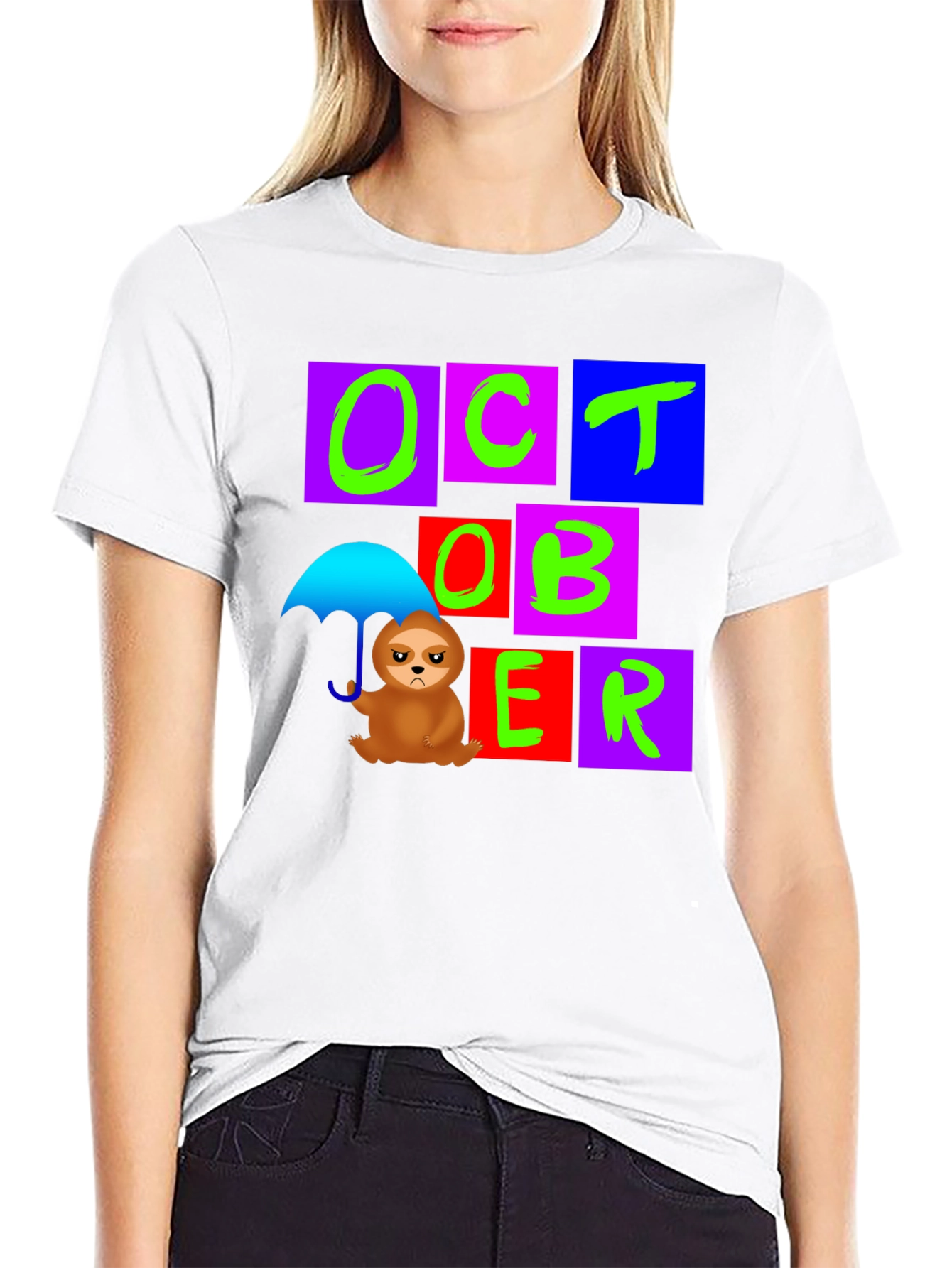October Sloth Under Umbrella Graphic T-Shirt