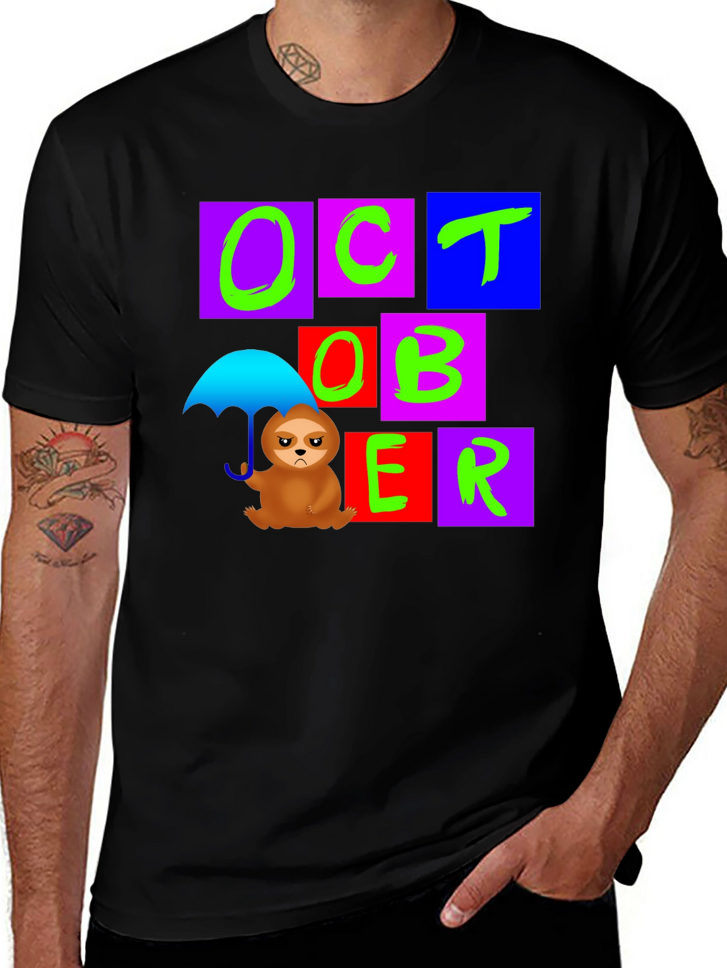 October Sloth Under Umbrella Graphic T-Shirt