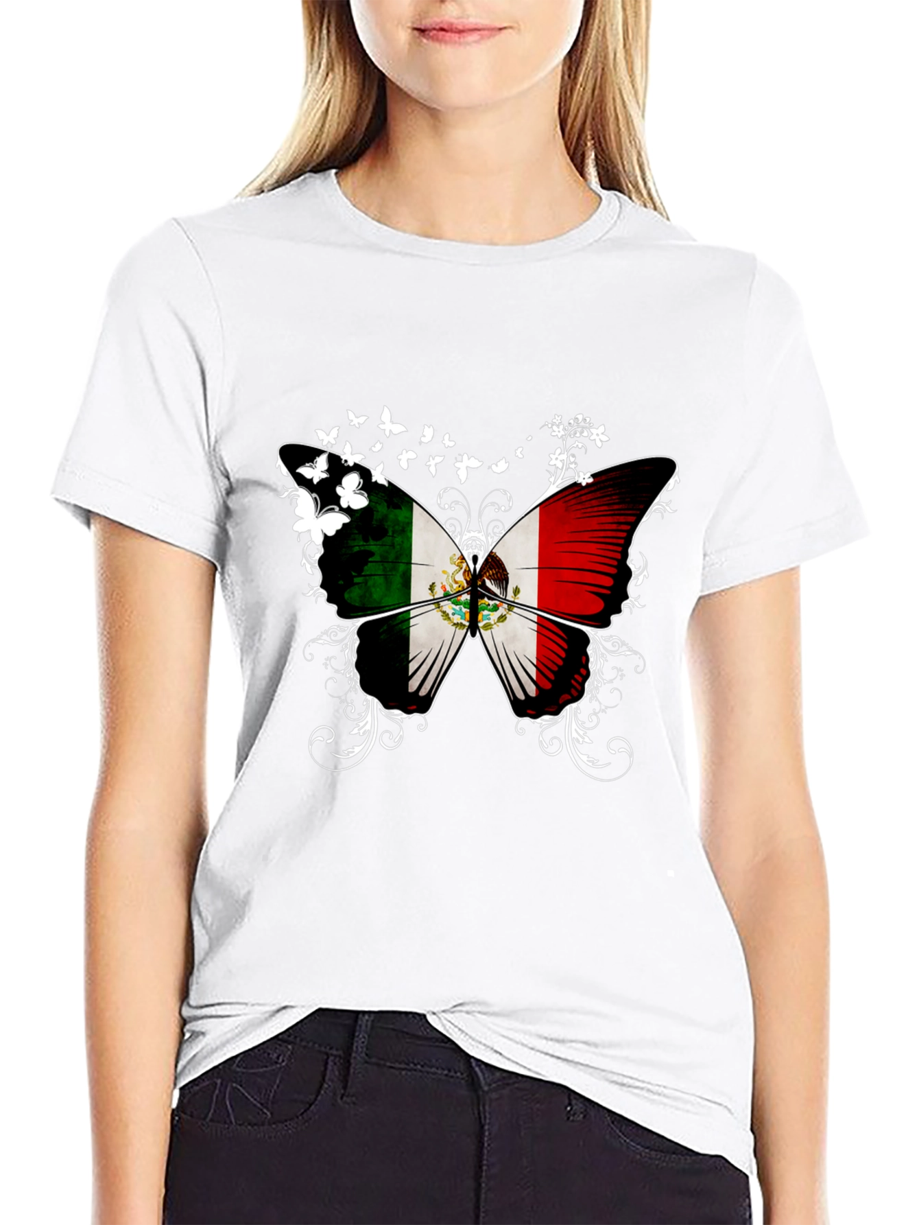Mexican Flag Butterfly Graphic T-Shirt
