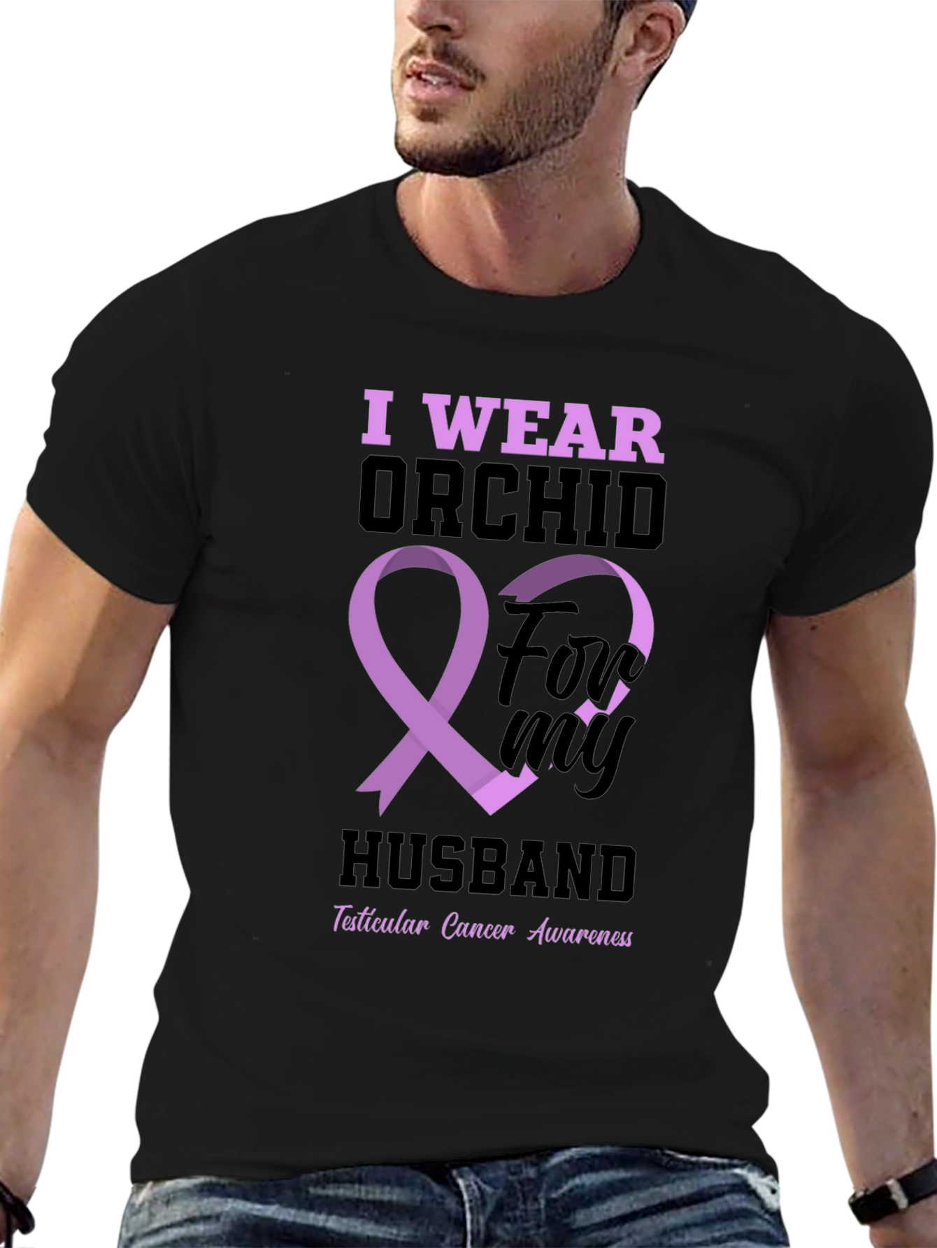 Orchid Ribbon Husband T-Shirt - Cancer Awareness