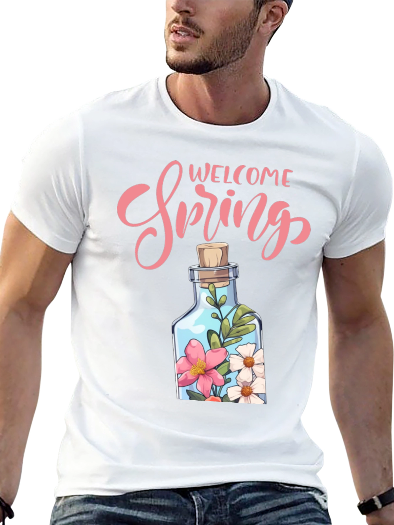 Welcome Spring Graphic Tee - Floral Bottle Design