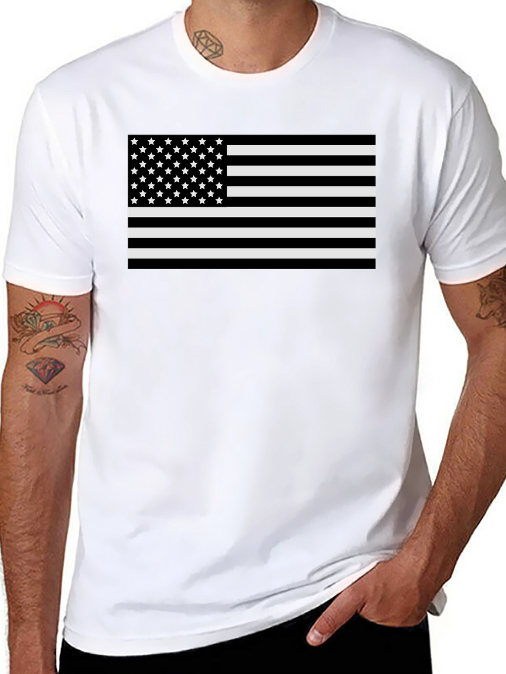 Monochrome American Flag Graphic T-Shirt