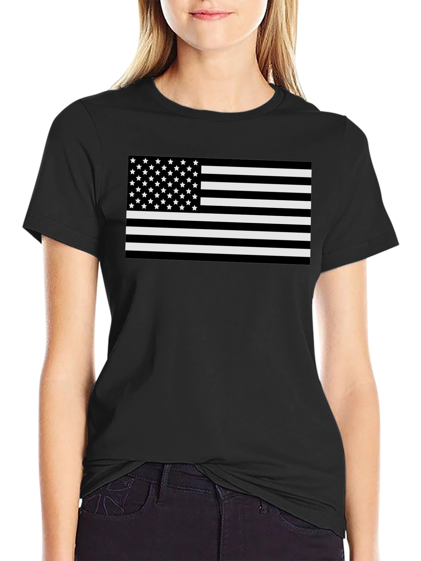 Monochrome American Flag Graphic T-Shirt
