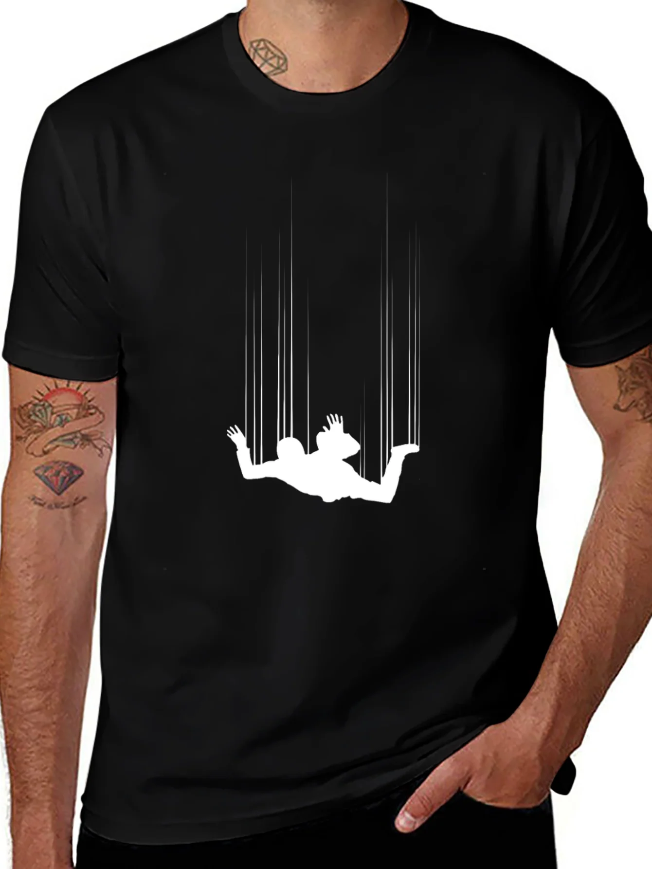 Falling Man Graphic Tee - Black Crew Neck T-Shirt