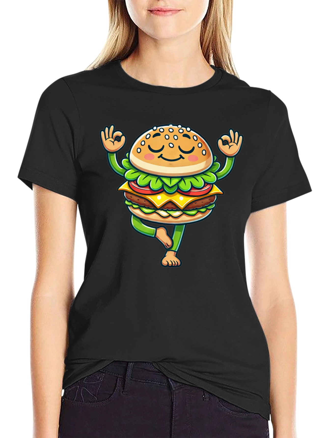 Yoga Burger T-Shirt - Meditating Fast Food Tee