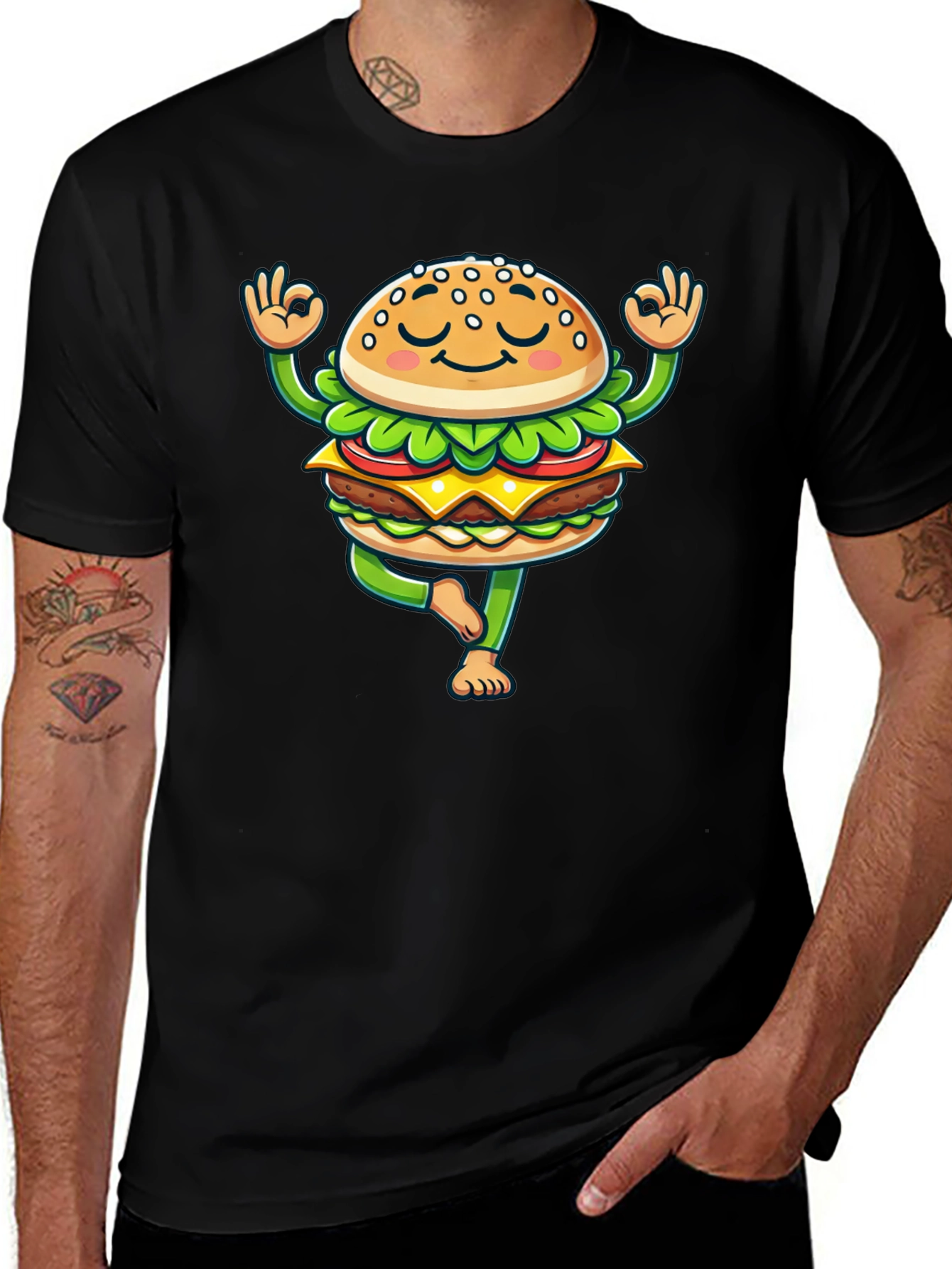 Yoga Burger T-Shirt - Meditating Fast Food Tee