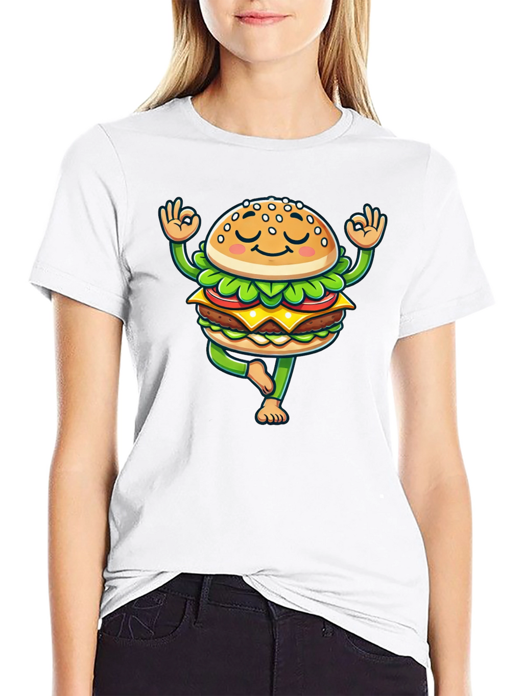 Yoga Burger T-Shirt - Meditating Fast Food Tee