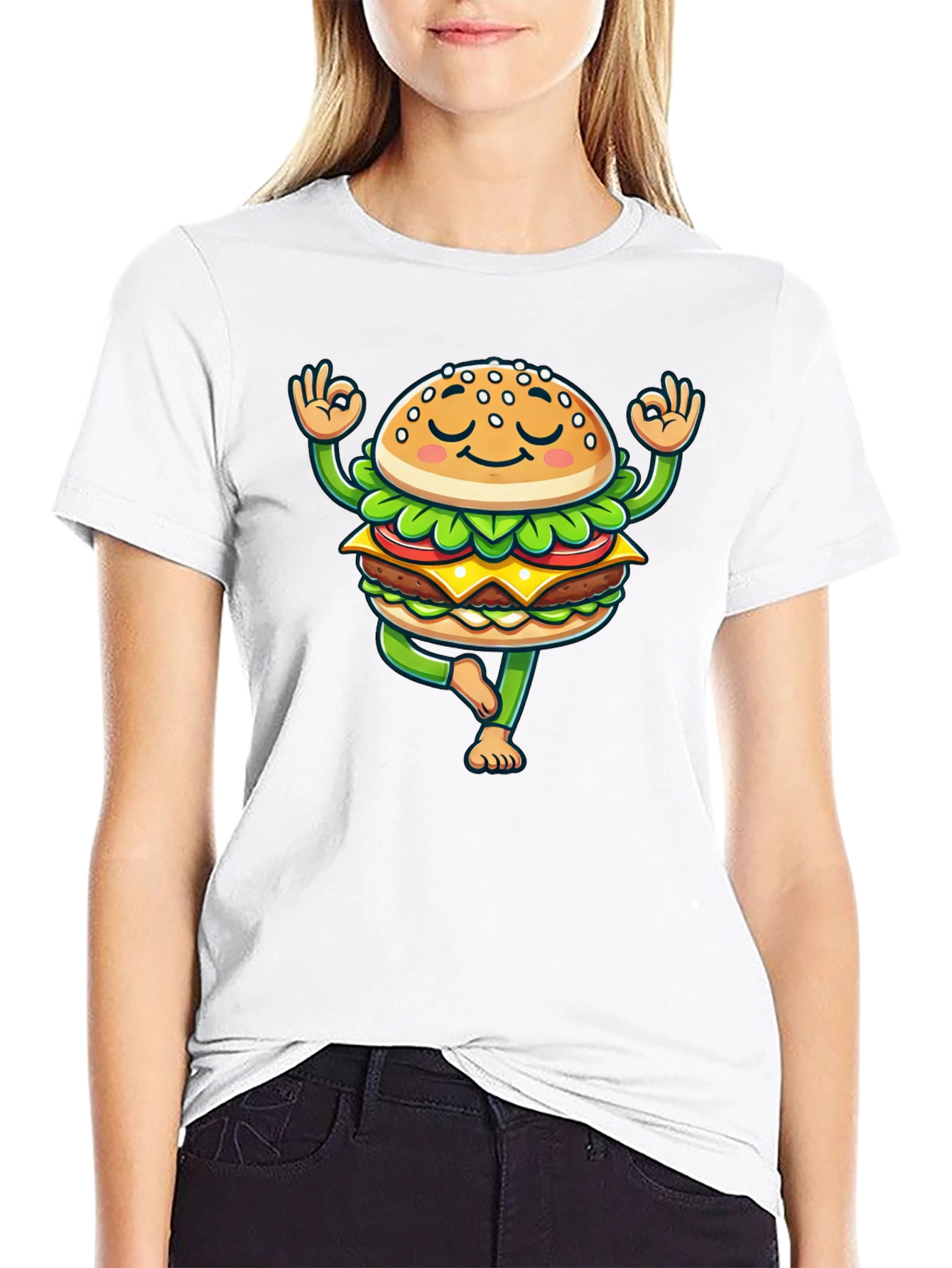 Yoga Burger T-Shirt - Meditating Fast Food Tee