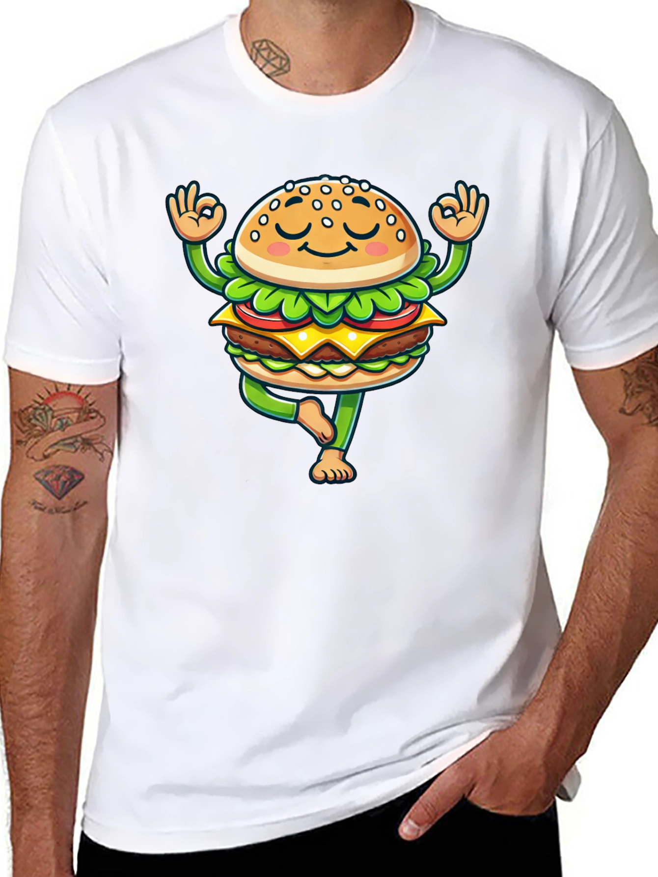 Yoga Burger T-Shirt - Meditating Fast Food Tee