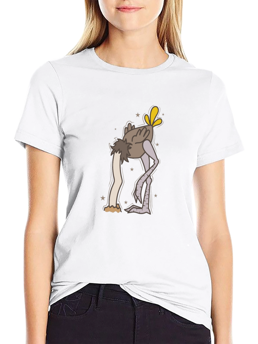Black Ostrich Head in Sand Cartoon T-Shirt