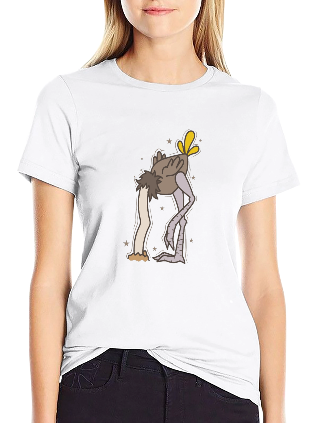 Black Ostrich Head in Sand Cartoon T-Shirt