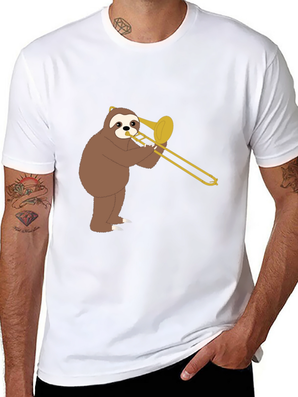 Sloth Trombone Player Graphic Tee