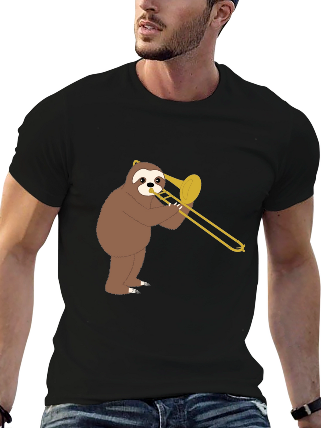 Sloth Trombone Player Graphic Tee