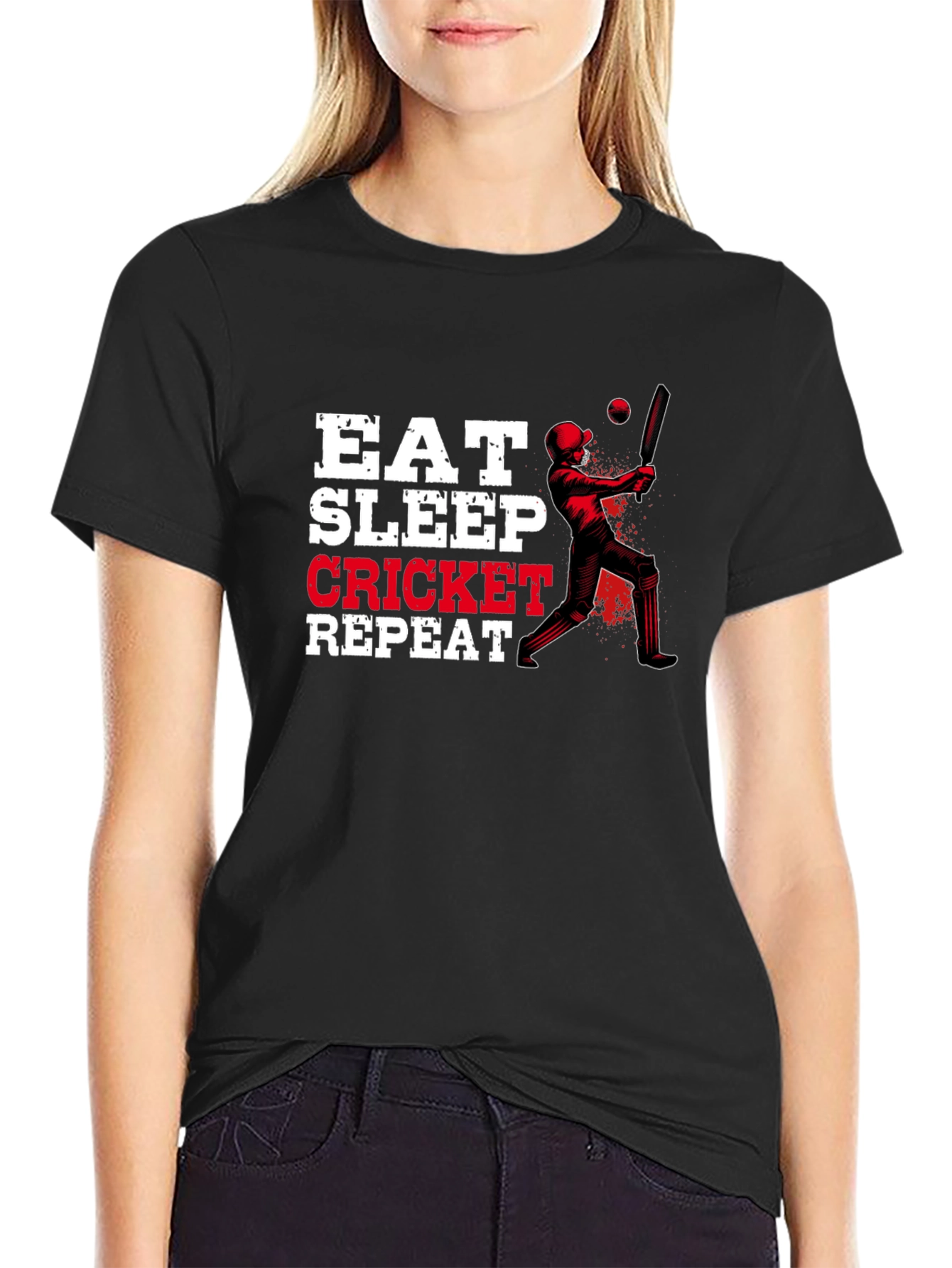 Eat Sleep Cricket Repeat Graphic Tee