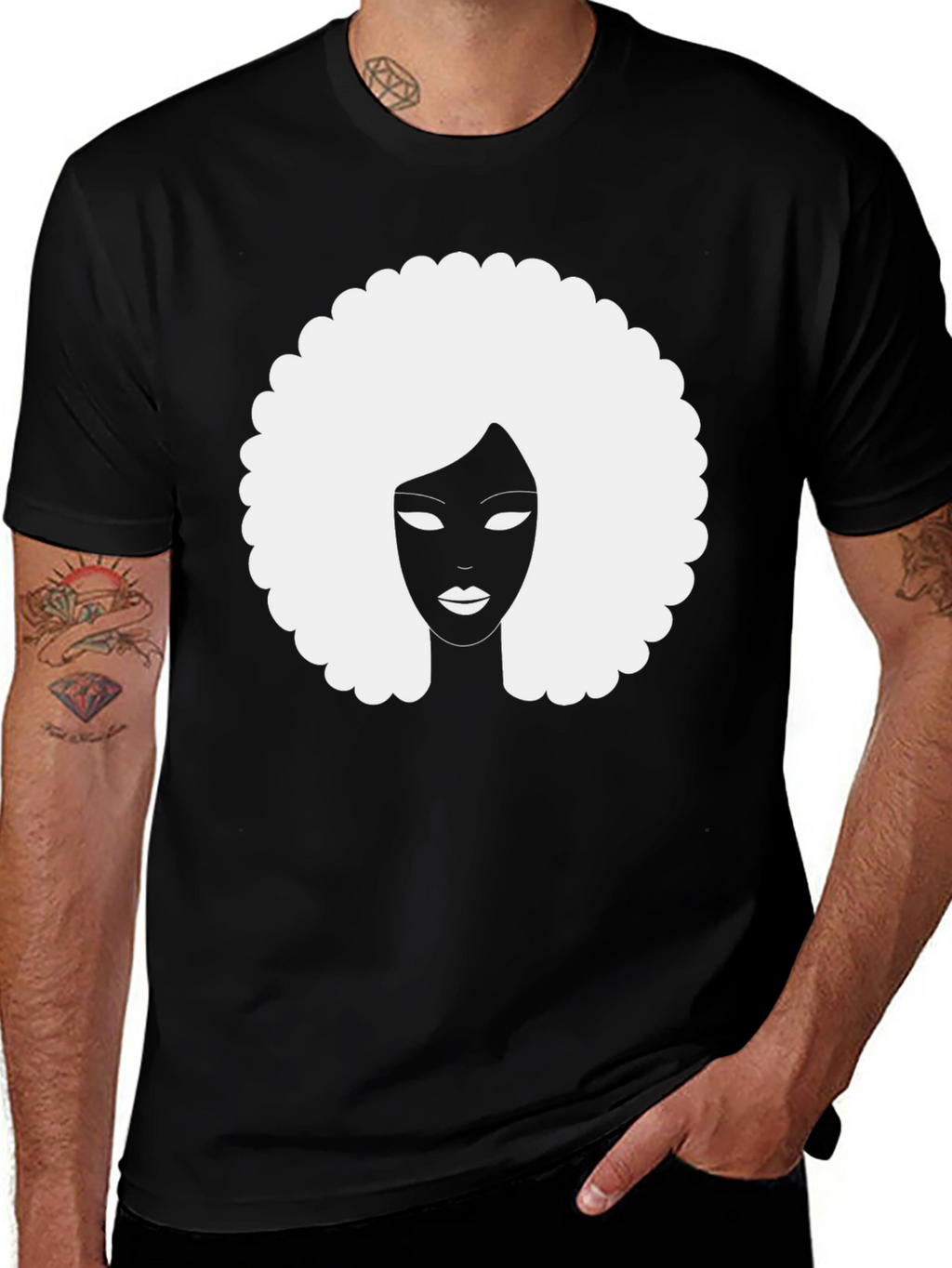 Afro Silhouette Graphic Tee - Classic Black Cotton T-Shirt