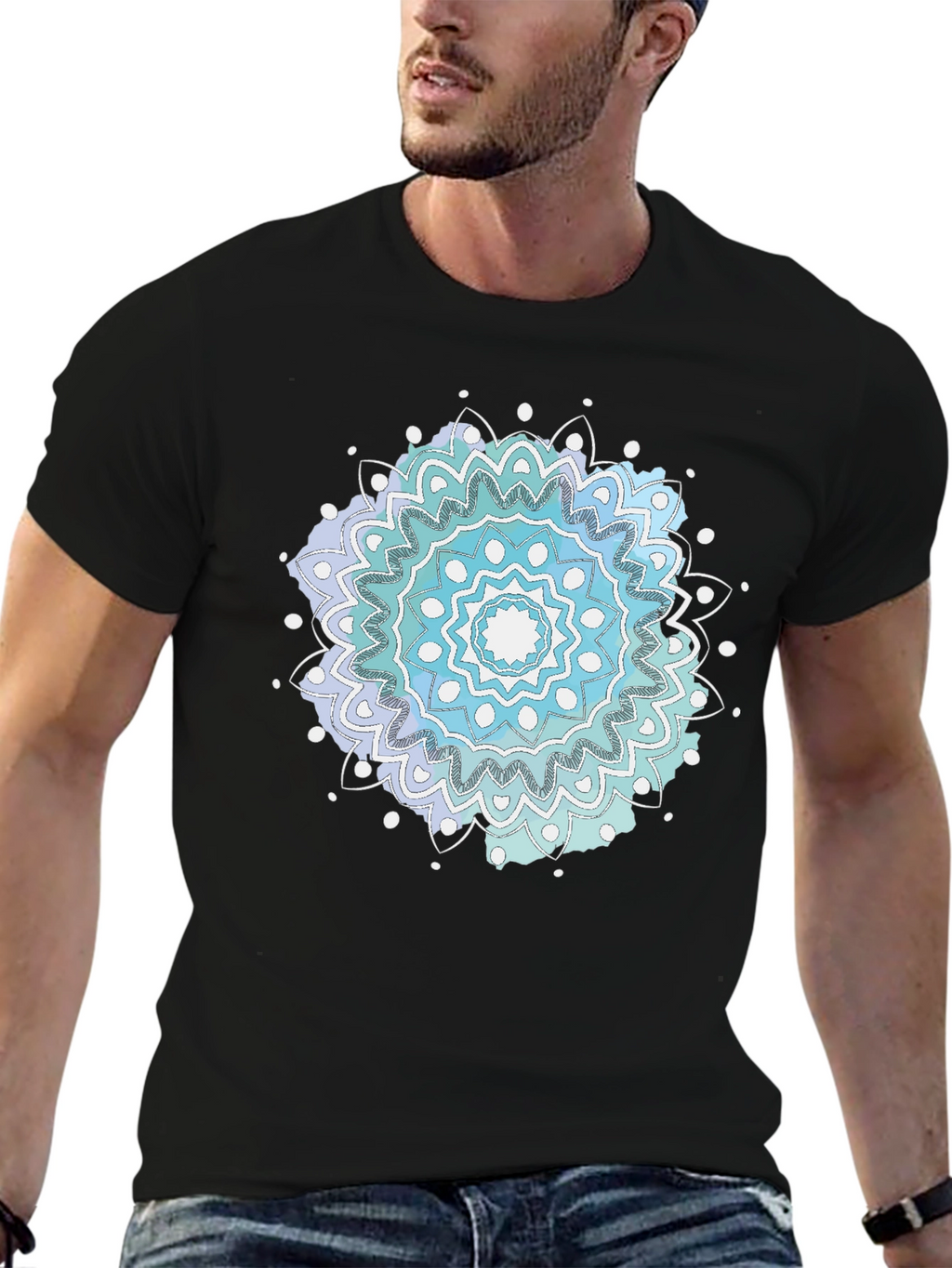 Mens Black Mandala Graphic Tee