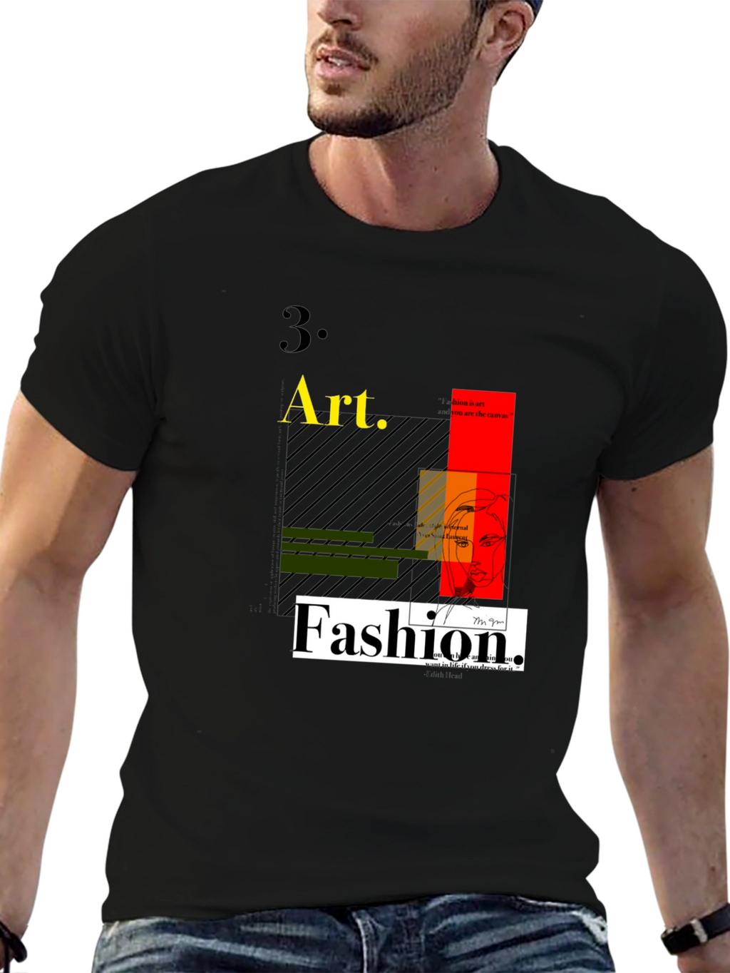 Art Fashion Graphic Tee - Modern Design Black T-Shirt