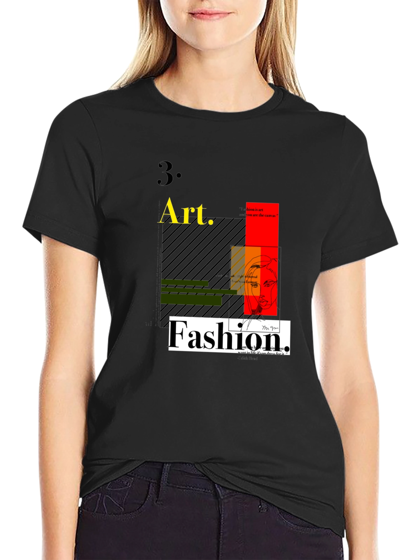 Art Fashion Graphic Tee - Modern Design Black T-Shirt
