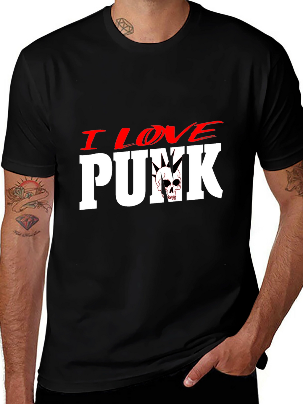 I Love Punk T-Shirt - Skull Design