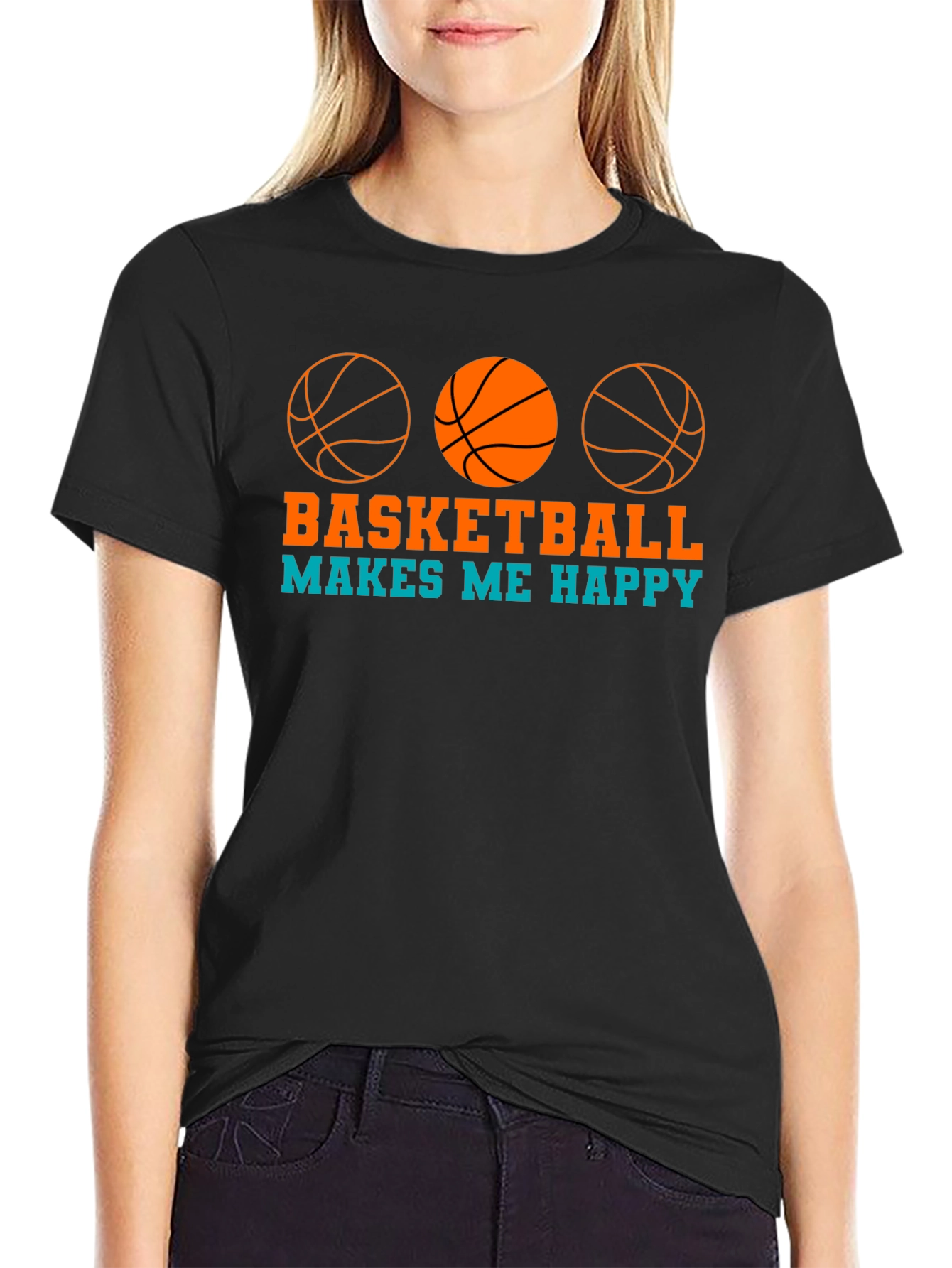 Basketball Makes Me Happy Graphic T-Shirt