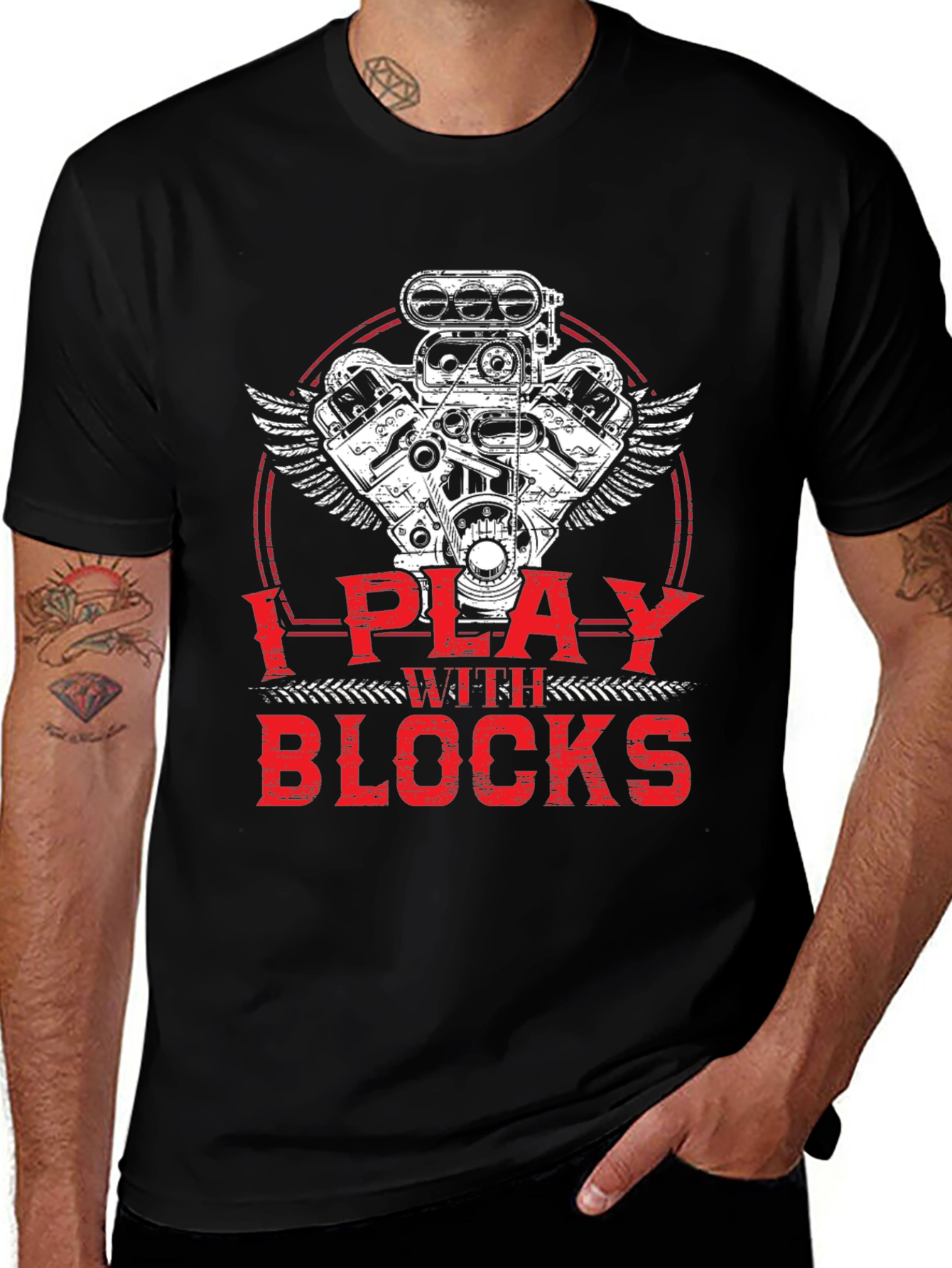 I Play with Blocks T-Shirt - Automotive Engine Design