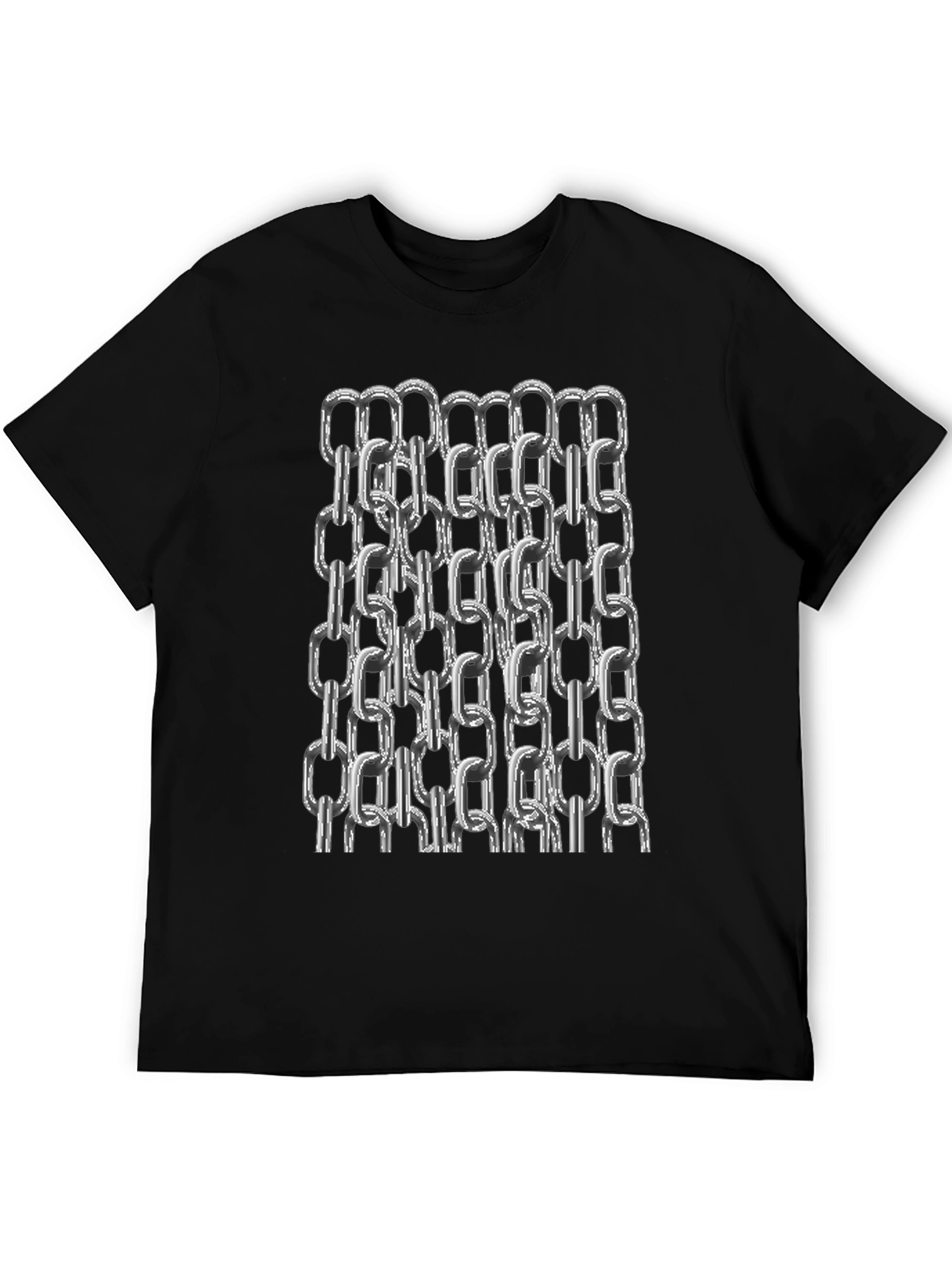 Chain Link Graphic Tee - Black Cotton Casual T-Shirt